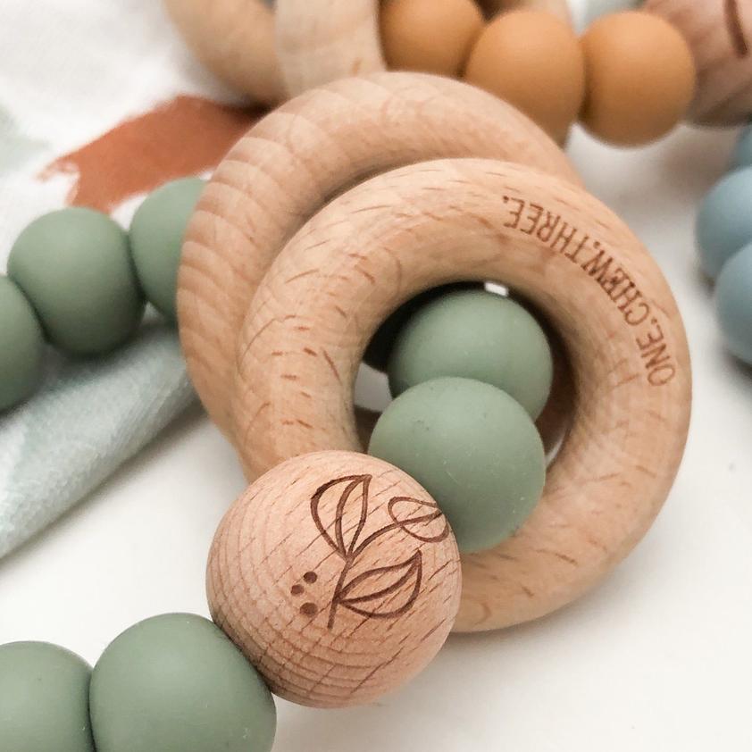 Natural Wooden Teether & Rattle for Babies - Organic Maple Wood Chew Toy with BPA-Free Silicone Cover | Perfect for Soothing Teething Pain & Sensory Play