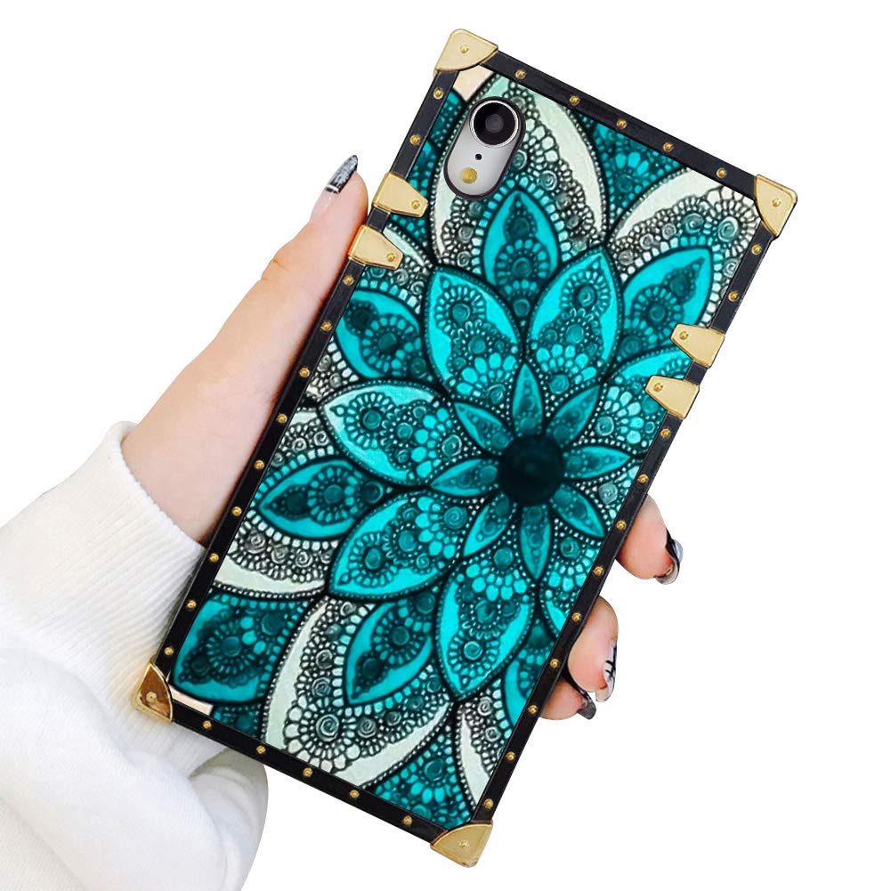 Luxury Mandala Blue Soft TPU Shockproof Protective Case for iPhone XR 6.1 Inch - Elegant Metal Decoration & Corner Protection | Perfect for Daily Use, Travel & Gift Giving