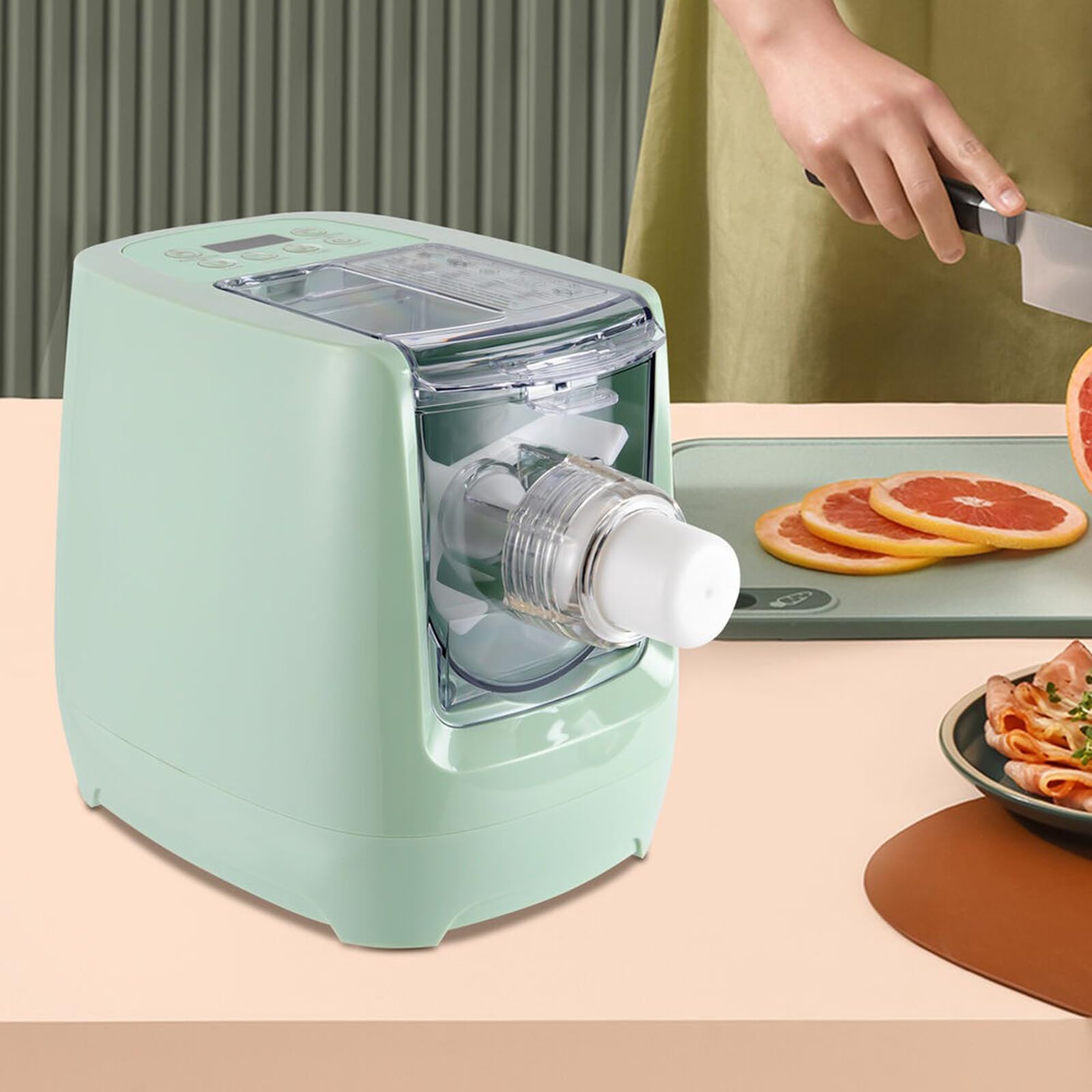Electric Pasta Maker Machine - Stainless Steel Noodle & Dumpling Dough Press for Home Kitchen - 12 Multifunctional Pasta Shapes | Perfect for Italian Cuisine, Asian Noodles & Homemade Pasta Dishes