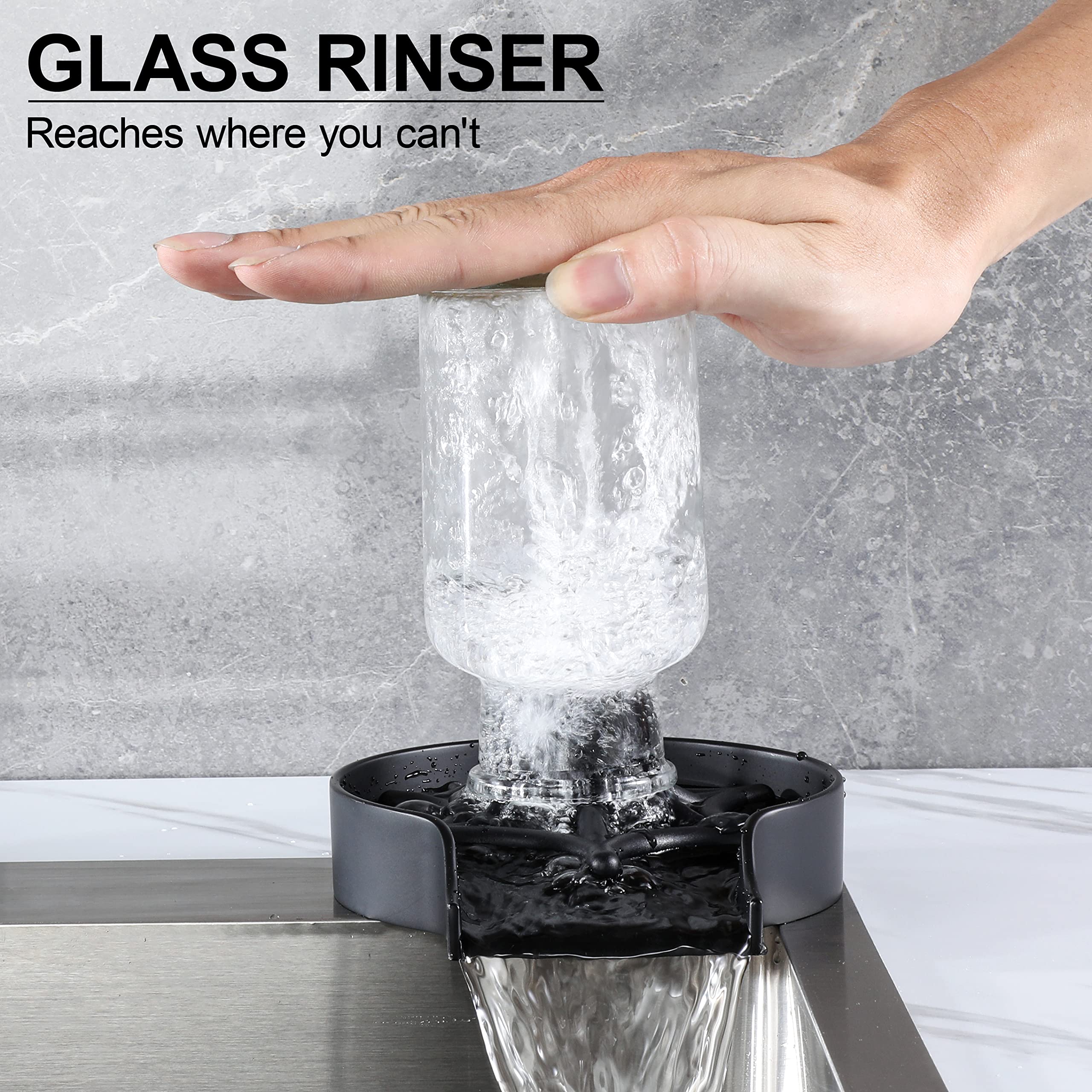 2025 Newest 360° Rotating Metal Glass Rinser for Kitchen Sink - Matte Black Faucet Cup Cleaner, Bottle Washer with Durable Stainless Steel Design - Perfect for Bar, Restaurant & Home Kitchen Cleaning