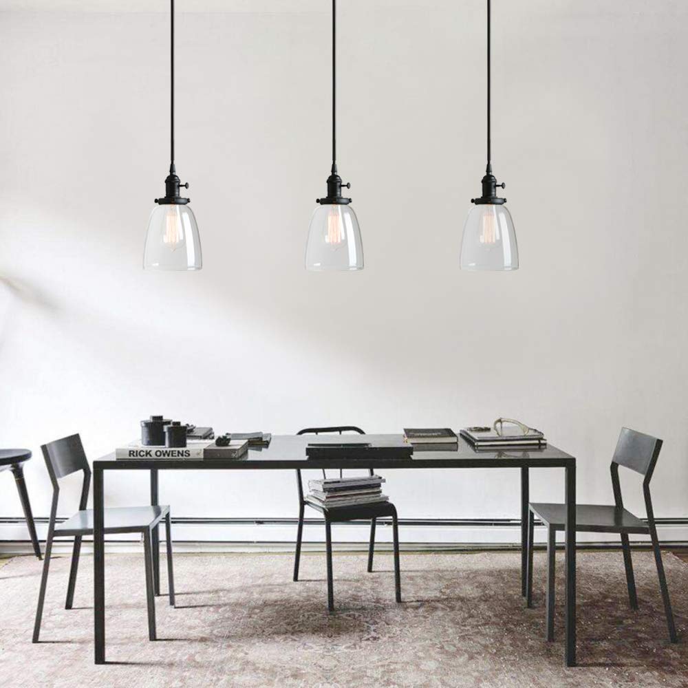 Vintage Rustic Industrial 3-Light Kitchen Island Chandelier - Triple Head Pendant Ceiling Light Fixture with Clear Oval Glass Shade (Antique Bronze) - Perfect for Farmhouse, Loft & Industrial Style Dining Rooms, Kitchens & Living Spaces
