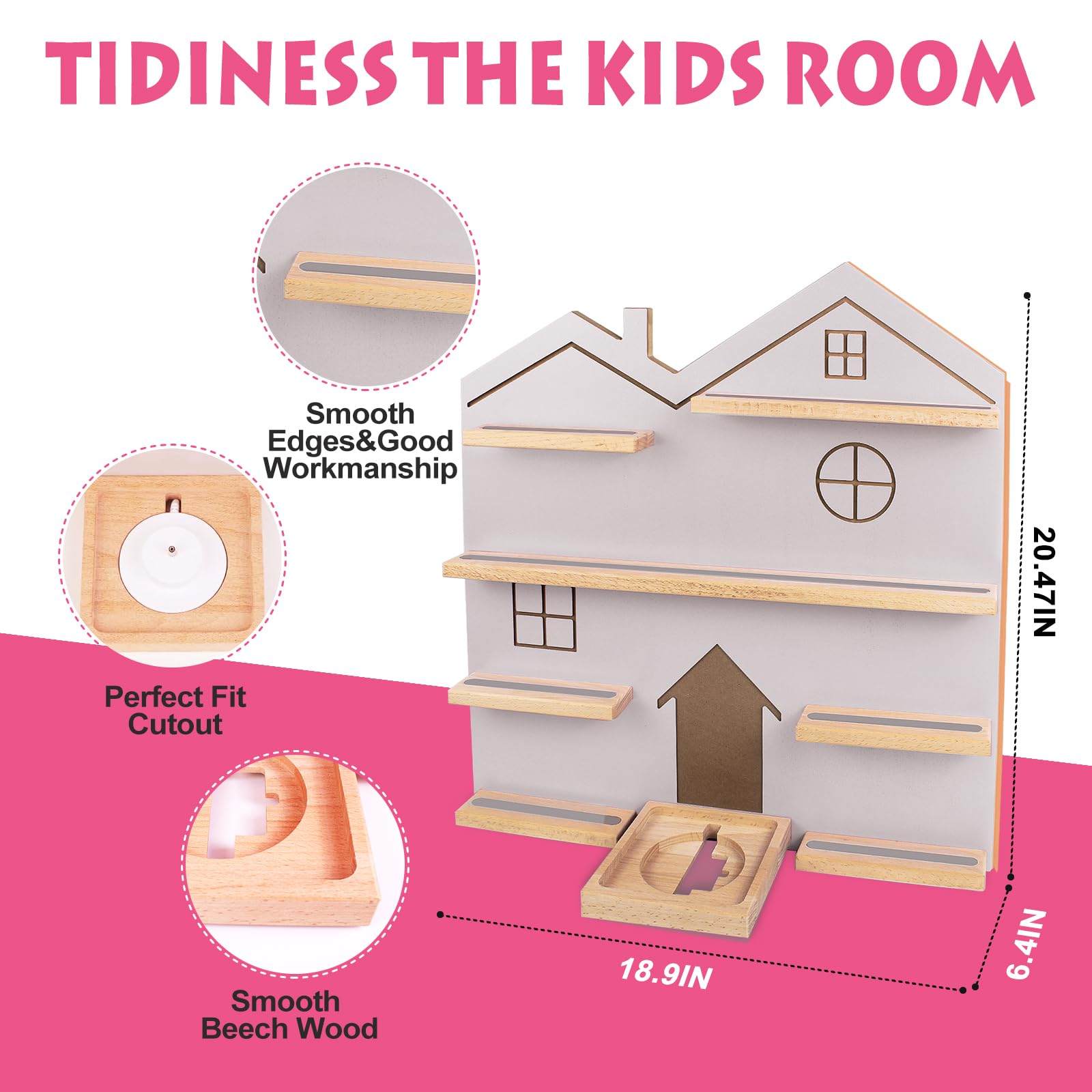 Large Magnetic Tonie Shelf - Organize & Display All Tonie Characters & Accessories, Pink Wall Mount Holder for Kids' Bedroom & Playroom Storage