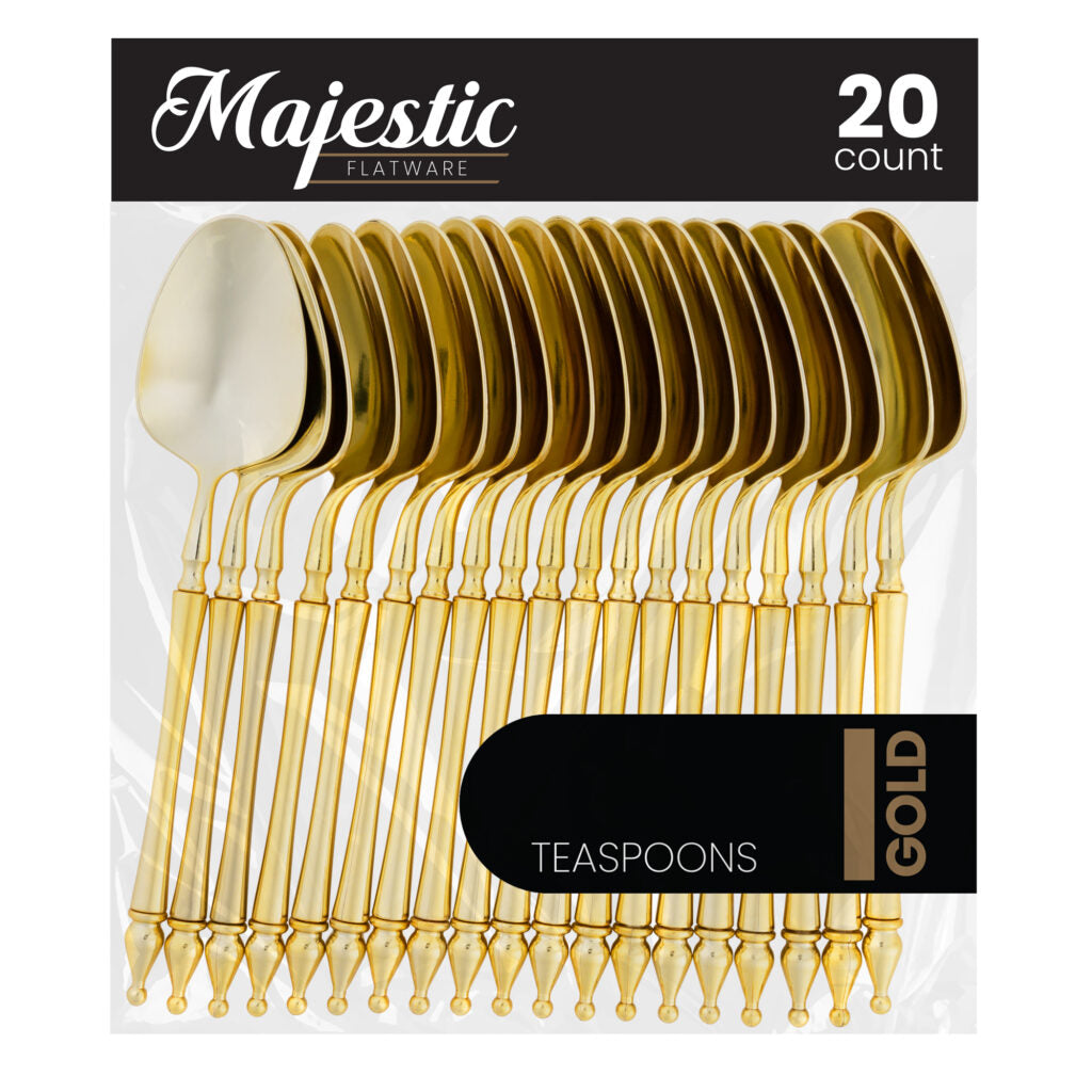 Majestic Collection 20-Piece Gold Plastic Flatware Set - Elegant Disposable Cutlery for Parties, Weddings & Events