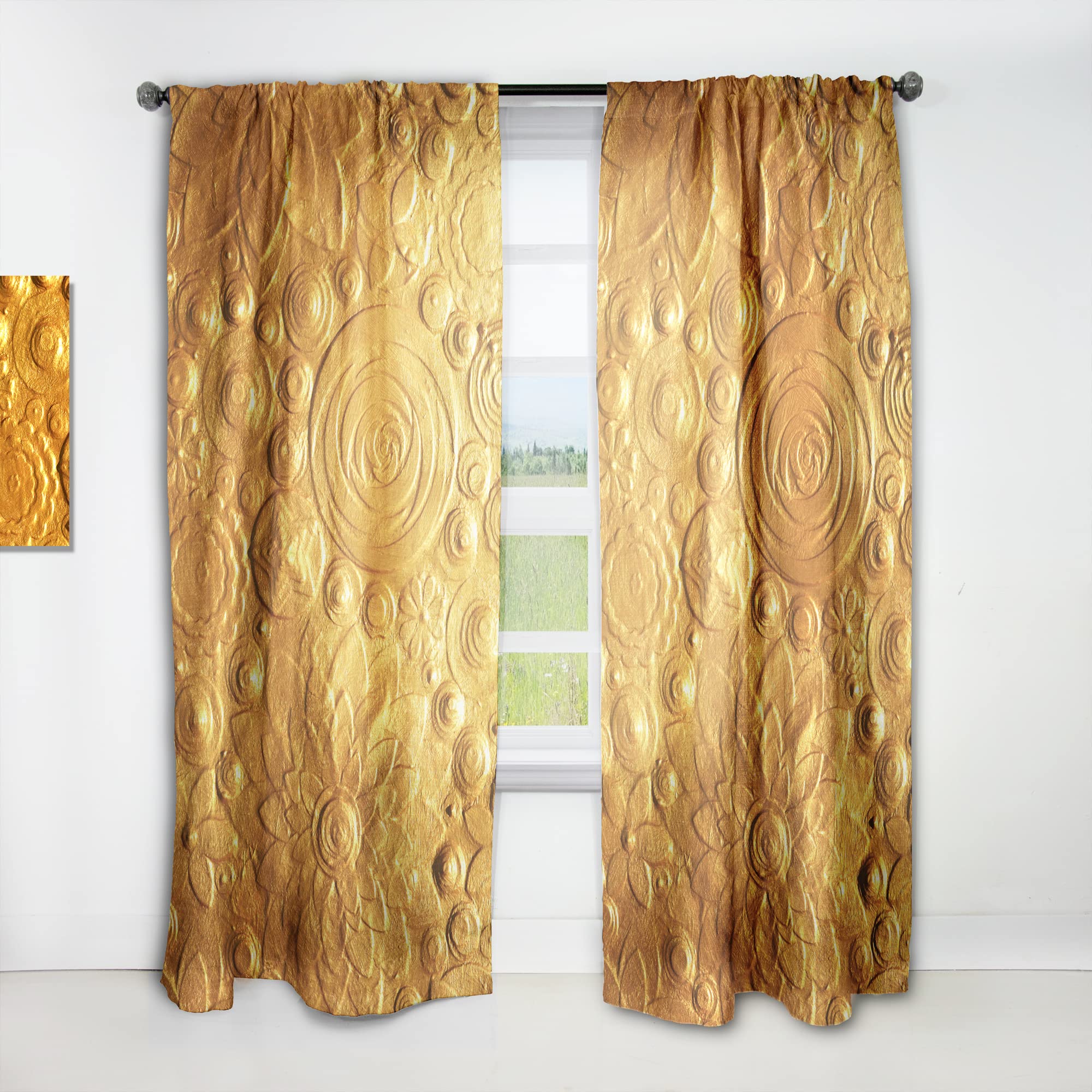 DesignQ Embossed Golden Flowers Thermal Insulated Curtains - Single Panel 52x95 Inches - Elegant Window Treatments for Bedroom & Living Room | Perfect for Home Decor, Light Control & Energy Efficiency