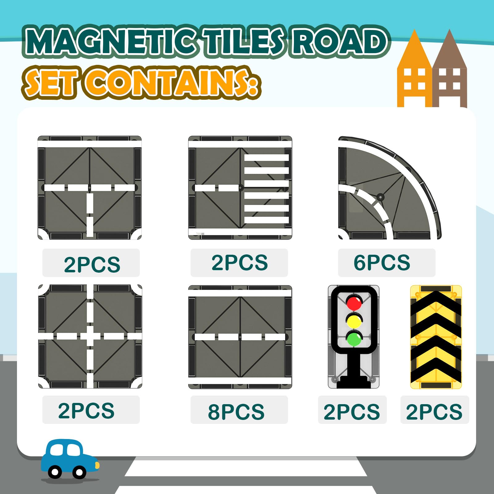 Magnetic Tiles Road Expansion Pack - STEM Magnet Building Blocks for Toddlers, Montessori Educational Toys for Kids Ages 3+ | Creative Construction Toy for Boys & Girls | Perfect for Easter Gifts, Birthday Presents & Classroom Learning Activities
