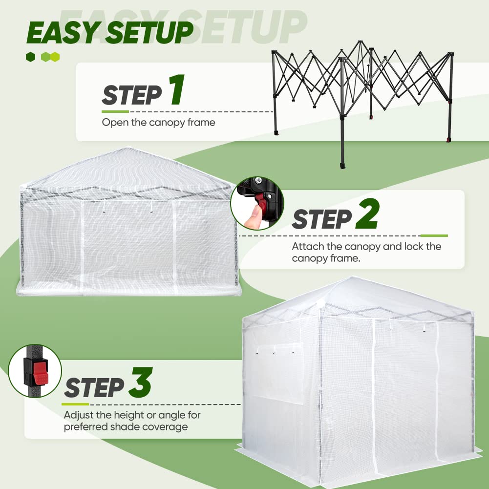 EAGLE PEAK 8x8 Portable Walk-in Greenhouse - Pop Up Indoor Outdoor Garden Plant Greenhouse with Zippered Doors & Windows, PE Cover - Perfect for Gardening, Seed Starting & Plant Protection (White)