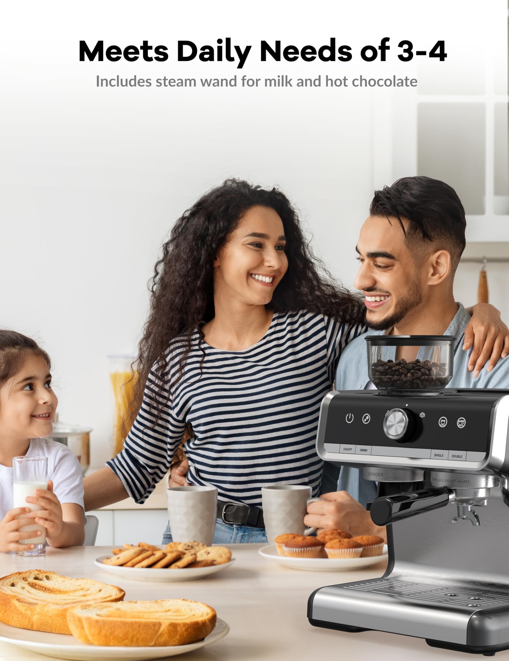 20 Bar Semi-Automatic Espresso Machine with Built-in Grinder & Milk Frother - 95oz Water Tank, PID Temperature Control - Perfect for Cappuccino, Latte & Macchiato - Ideal for Home Baristas & Coffee Lovers (Dark Gray)