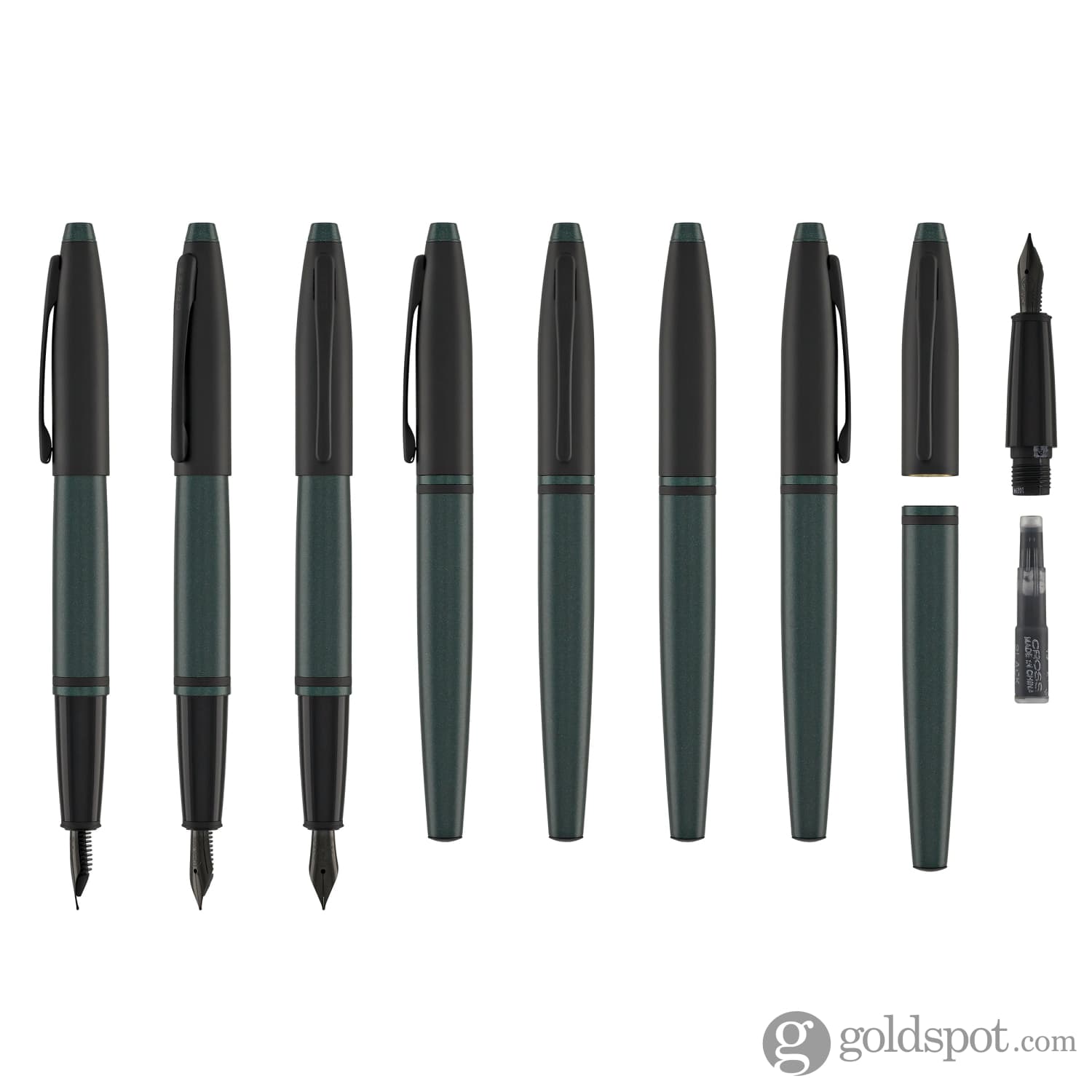 Premium Matte Green & Grey Cross Calais Fountain Pen Set - Fine Point Nib for Smooth Writing - Ideal for Office, School & Gift Giving