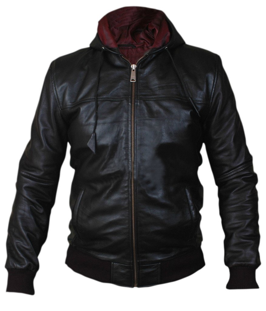 F&H Men's Genuine Leather Bomber Jacket with Hood - Air Force Style Aviator Coat for Casual & Outdoor Wear