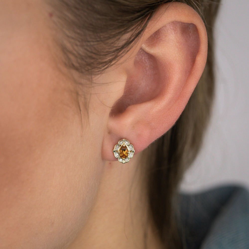 0.50 Carat Citrine Oval and Diamond Stud Earrings in 9ct Yellow Gold - Elegant Jewelry for Women, Perfect for Weddings, Parties & Everyday Wear