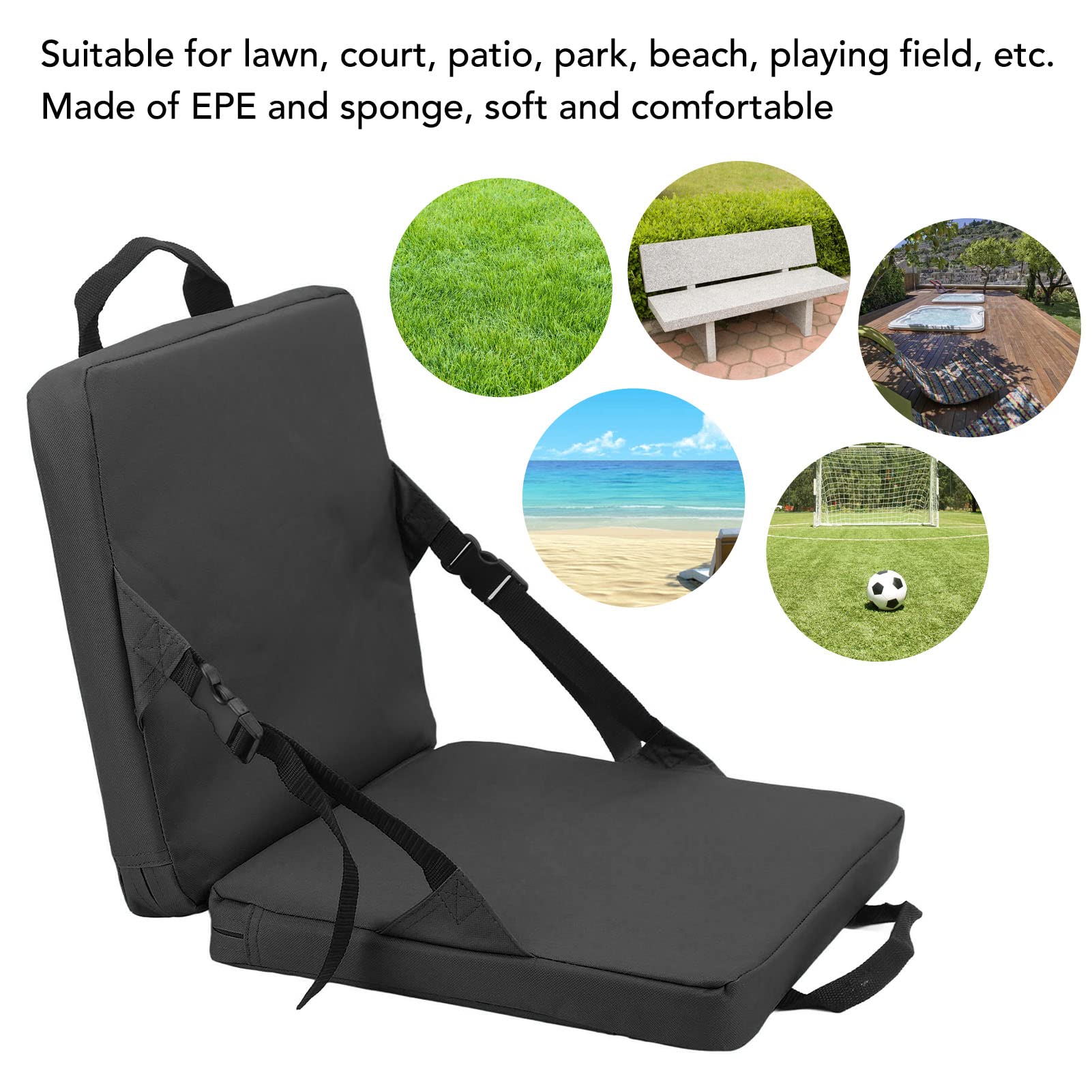 Stadium Seats with Back Support - Foldable Bleacher Chairs for Outdoor Sports Events, Soft Sponge Cushion Backrest, Portable Folding Chair for Kids & Adults (Black) - Perfect for Football Games, Baseball Matches, Picnics, and Camping Trips
