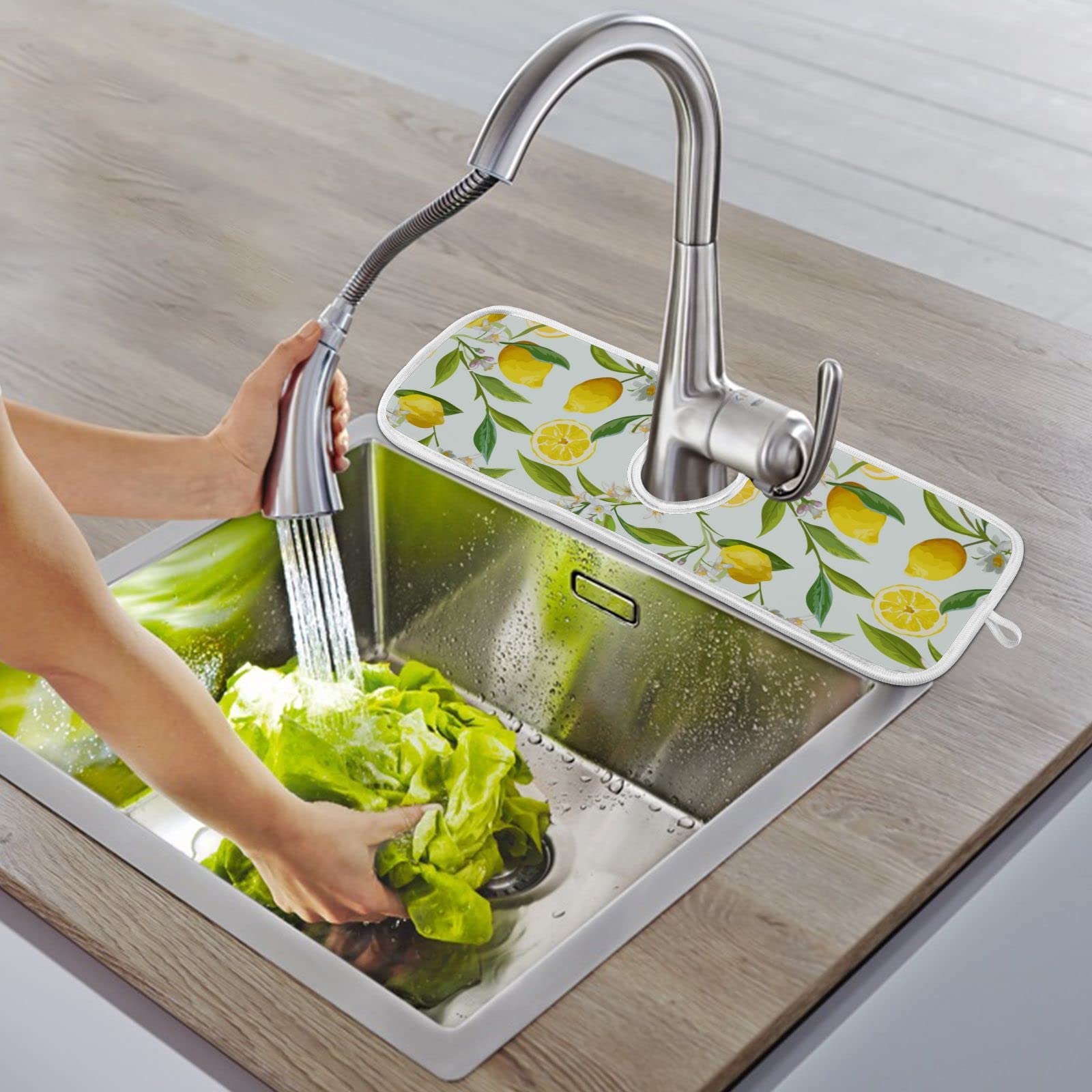 2 Pack Lemon Floral Faucet Splash Catcher - Absorbent Sink Mat, Drip Guard, Drying Mat for Kitchen, Perfect for Faucet Protection and Countertop Maintenance