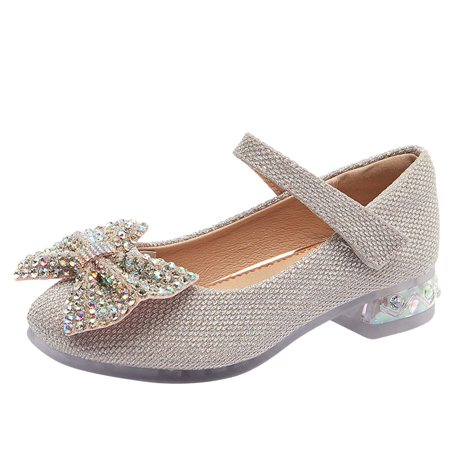 **Crystal Princess Sandals for Girls - Bow Mary Jane Dress Shoes with Low Heels | Ballet Flats for Dress Up, Parties & Special Occasions**