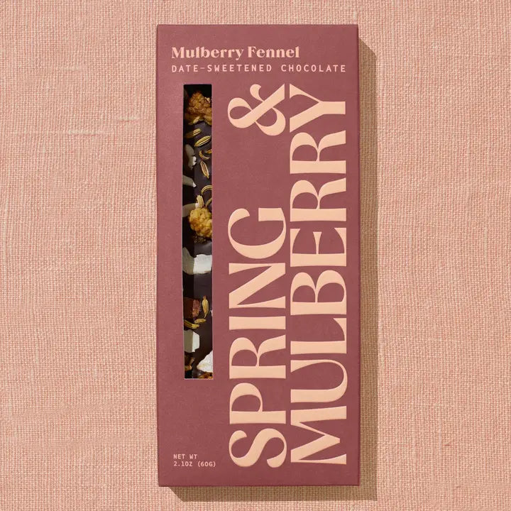 Organic Mulberry Fennel Dark Chocolate with Natural Date Sweetener - Healthy Vegan Snack for Dessert, Gifts & Relaxation Moments