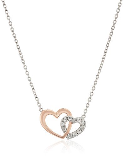 Sterling Silver Double Interlocking Heart Diamond Pendant Necklace 18