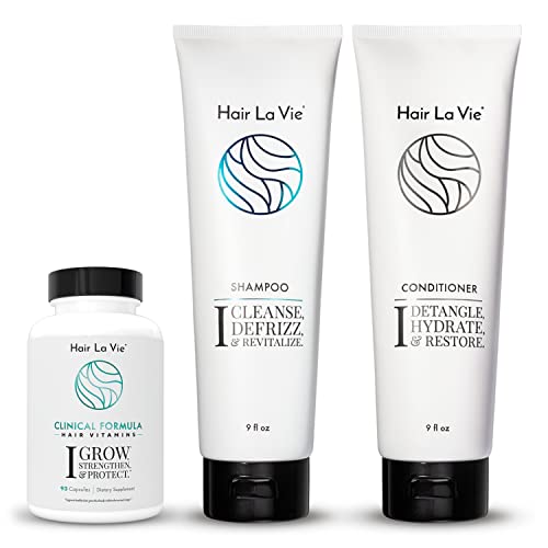 Clinical Formula Hair Growth Vitamins + Shampoo & Conditioner Set for Dry Damaged Hair - Biotin & Keratin Enriched Treatment to Repair Split Ends & Boost Volume | Perfect for Daily Hair Care & Salon-Quality Results at Home