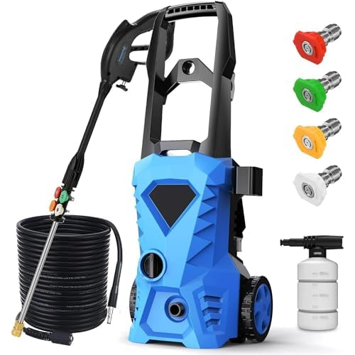 4500 PSI Electric Pressure Washer - Heavy Duty Power Cleaner with 33ft Hose, Soap Dispenser & 4 Nozzles (Blue) - Ideal for Driveway Cleaning, Deck Washing, Patio & Outdoor Surface Maintenance