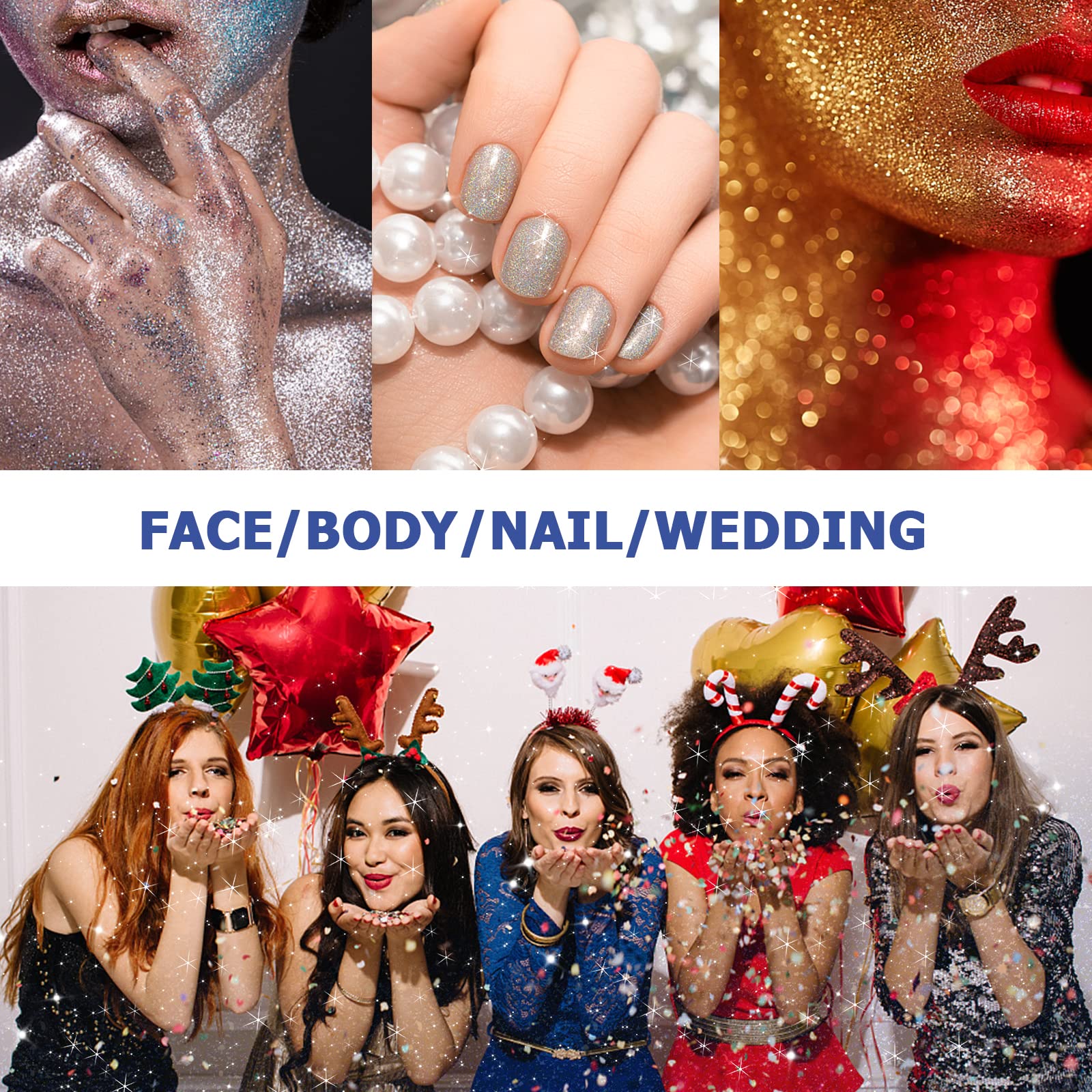 Silver & Gold Body Glitter Spray - Ultra Fine Hair & Body Glitter Makeup for Rave, Nail Art, Christmas Crafts & Costumes | Perfect for Festival, Party & DIY Projects