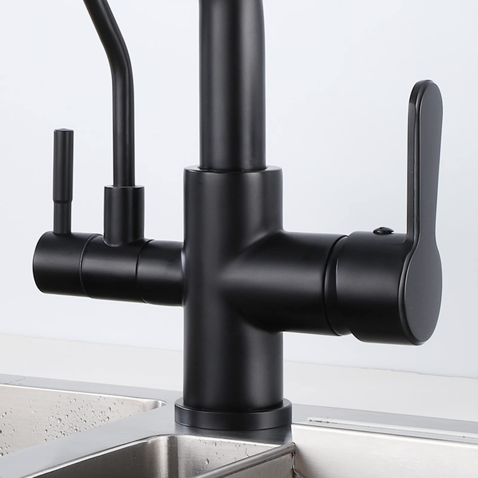 3-Way Pull-Out Spray Kitchen Faucet with Water Filter - Black Brass Swivel Spout for Hot & Cold Water - Multi-Functional Sink Faucet for Modern Kitchens, Dishwashing & Food Prep