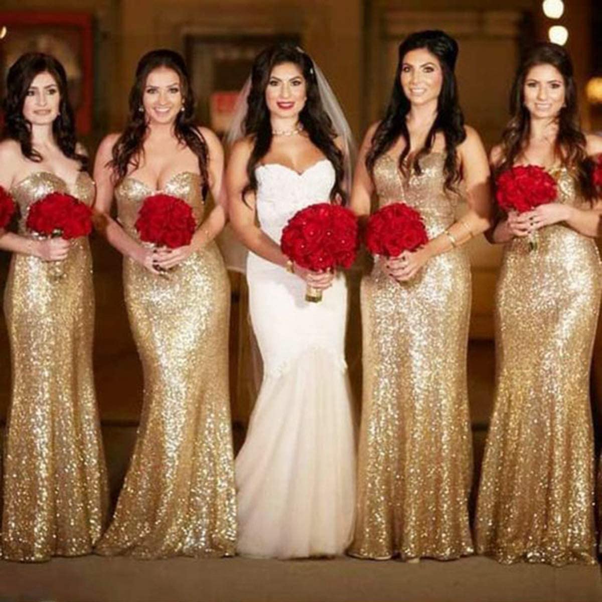 GATMSTZ Monalia Women's Sweetheart Neckline Sequin Bridesmaid Dress - Elegant Wedding Party Evening Gown in Blue, Size 16 - Perfect for Bridal Showers, Formal Events & Special Occasions