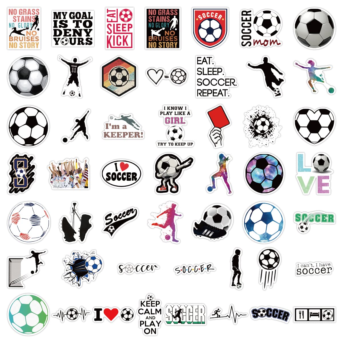 100PCS Waterproof Soccer Stickers - Sports Decals for Water Bottles, Laptops & Cars - Perfect Cute Gift for Girls & Teenagers - Great for School, Sports Events & DIY Projects