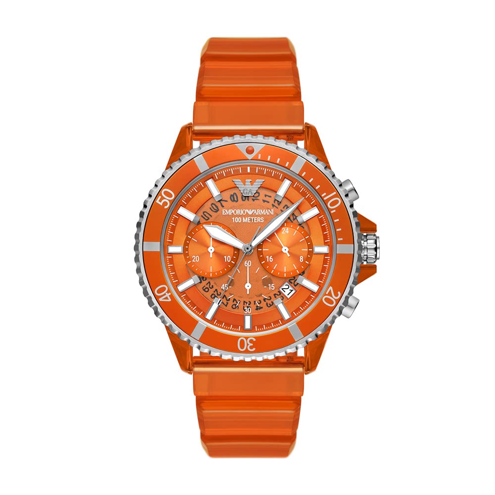 Emporio Armani Men's AR11535 Chronograph Watch - Orange Polyurethane Strap, Water Resistant, Date Display | Perfect for Business, Casual Wear & Gift Giving