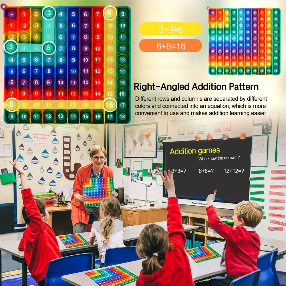 1-9 Addition Chart & 9x9 Multiplication Table - Rainbow Right Angle Square 100 Bubbles Math Games - Educational Math Manipulatives for Kids - Perfect for Classroom Learning, Homeschooling & Math Practice
