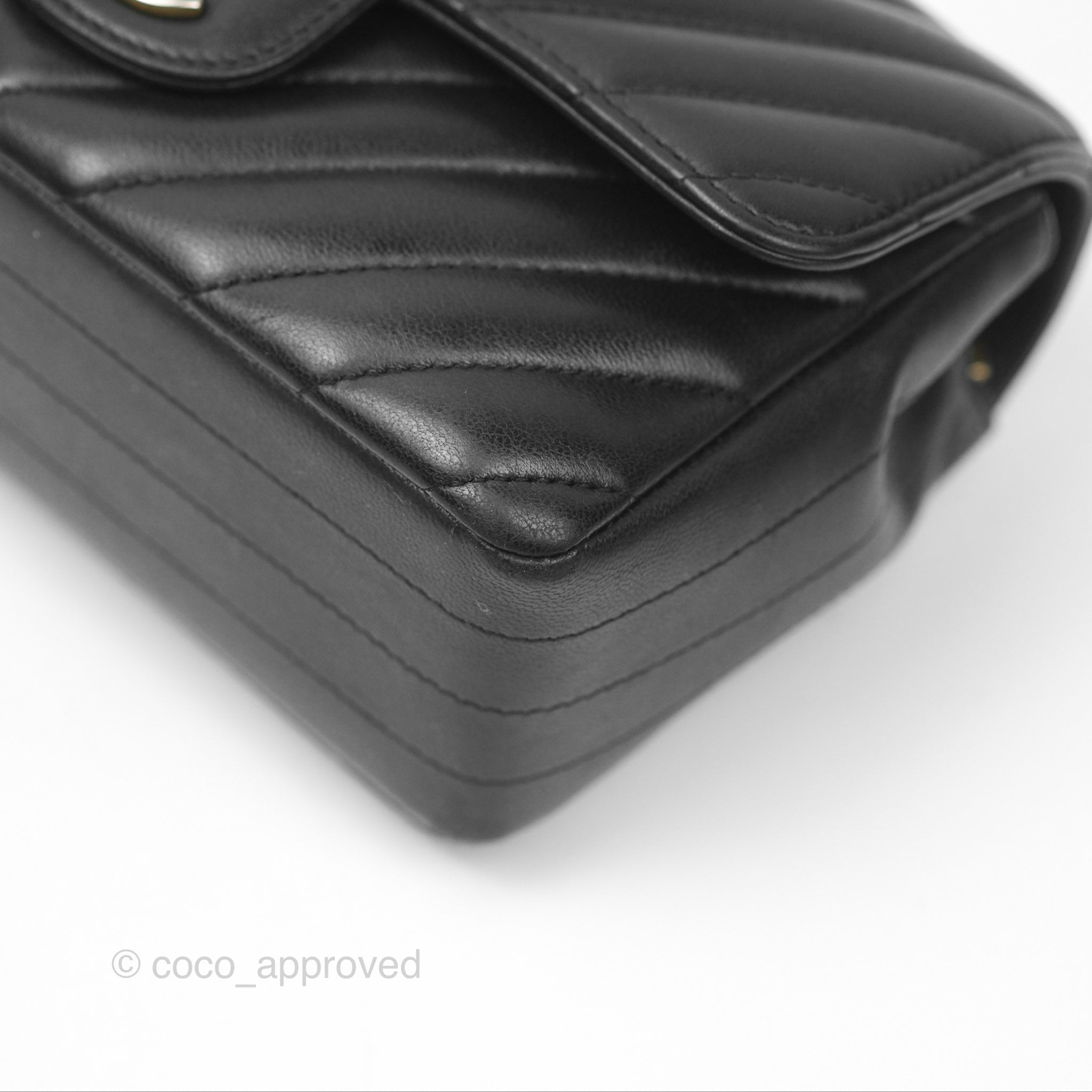 Chanel Chevron Mini Rectangular Bag - Black Lambskin Leather with Aged Gold Hardware | Luxury Crossbody Purse for Women, Perfect for Evening Events & Date Nights