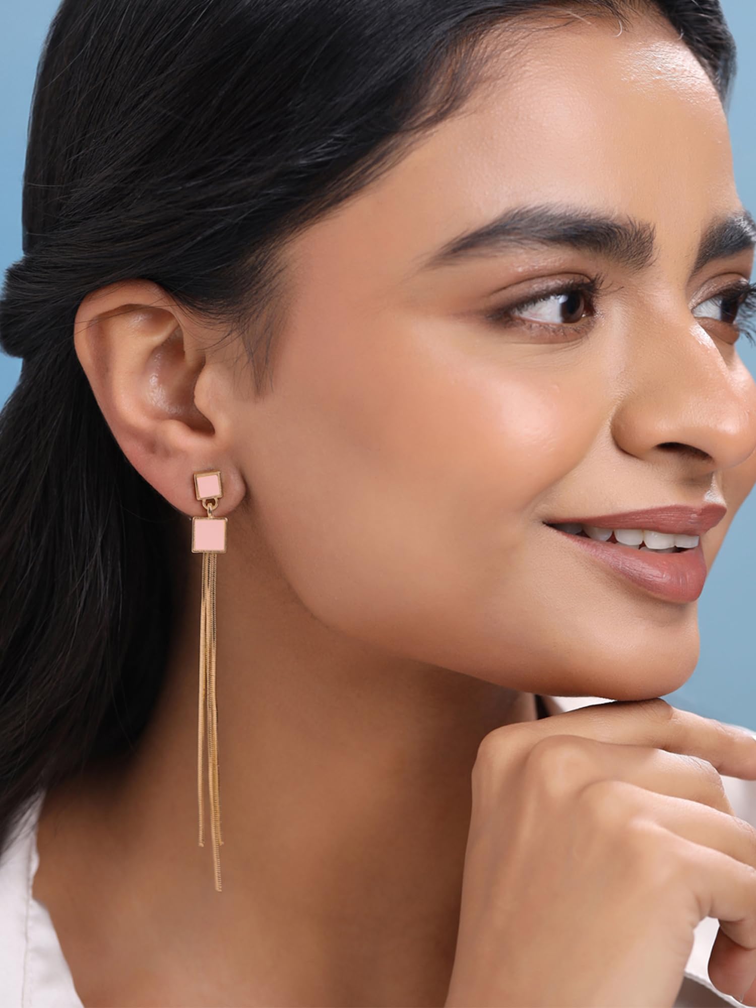 Golden Dangler Earrings for Women - 14K Gold Plated Long Chain Drop Earrings | Elegant Party & Wedding Jewelry | Perfect Birthday Gift for Her, Anniversary Present for Wife | Everyday & Special Occasion Wear