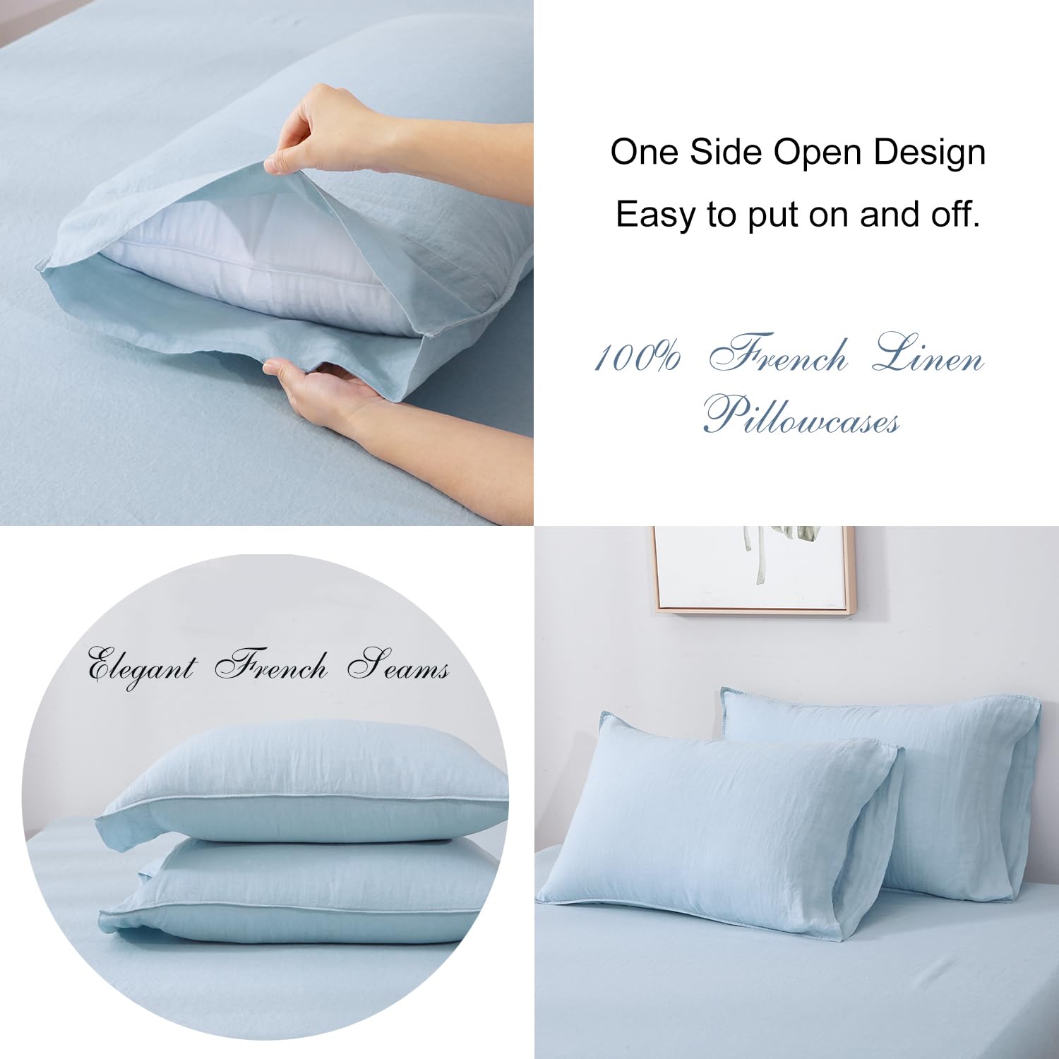 100% Organic Washed French Flax Linen Sheets Set 4Pcs - California King Size, Aqua Blue | Breathable & Hypoallergenic Bedding for All Seasons | Perfect for Eco-Friendly Homes, Guest Rooms & Luxury Hotels