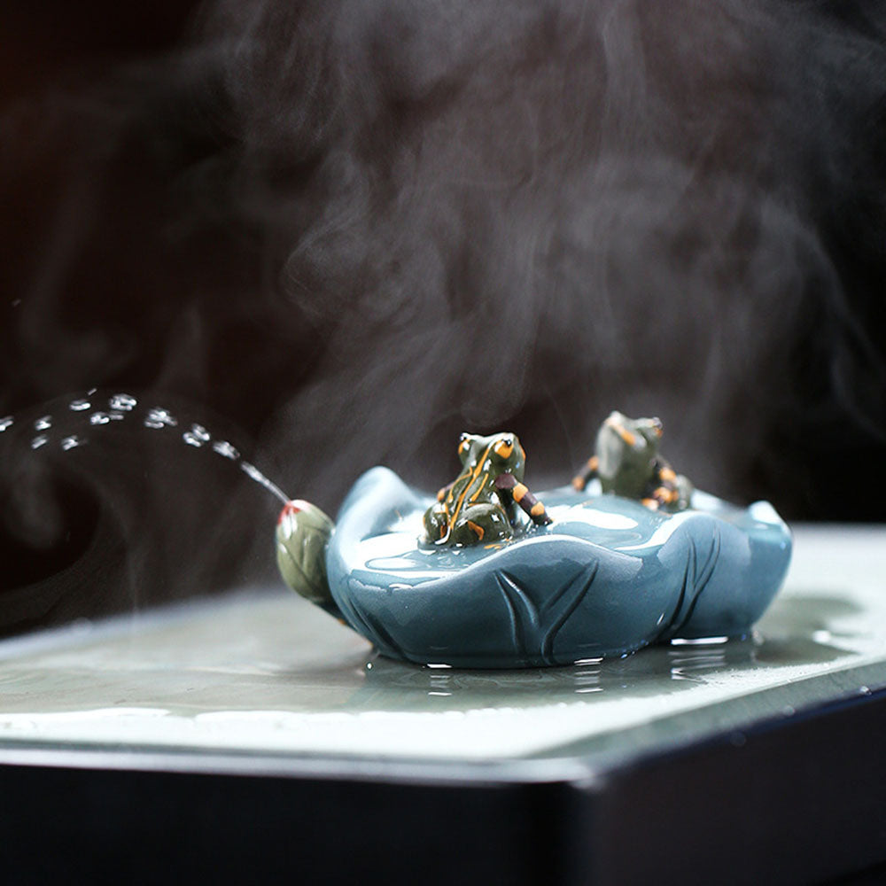 Handmade Yixing Clay Lotus Leaf Tea Pet with Frog - Perfect for Gongfu Tea Ceremony & Zen Meditation Decor