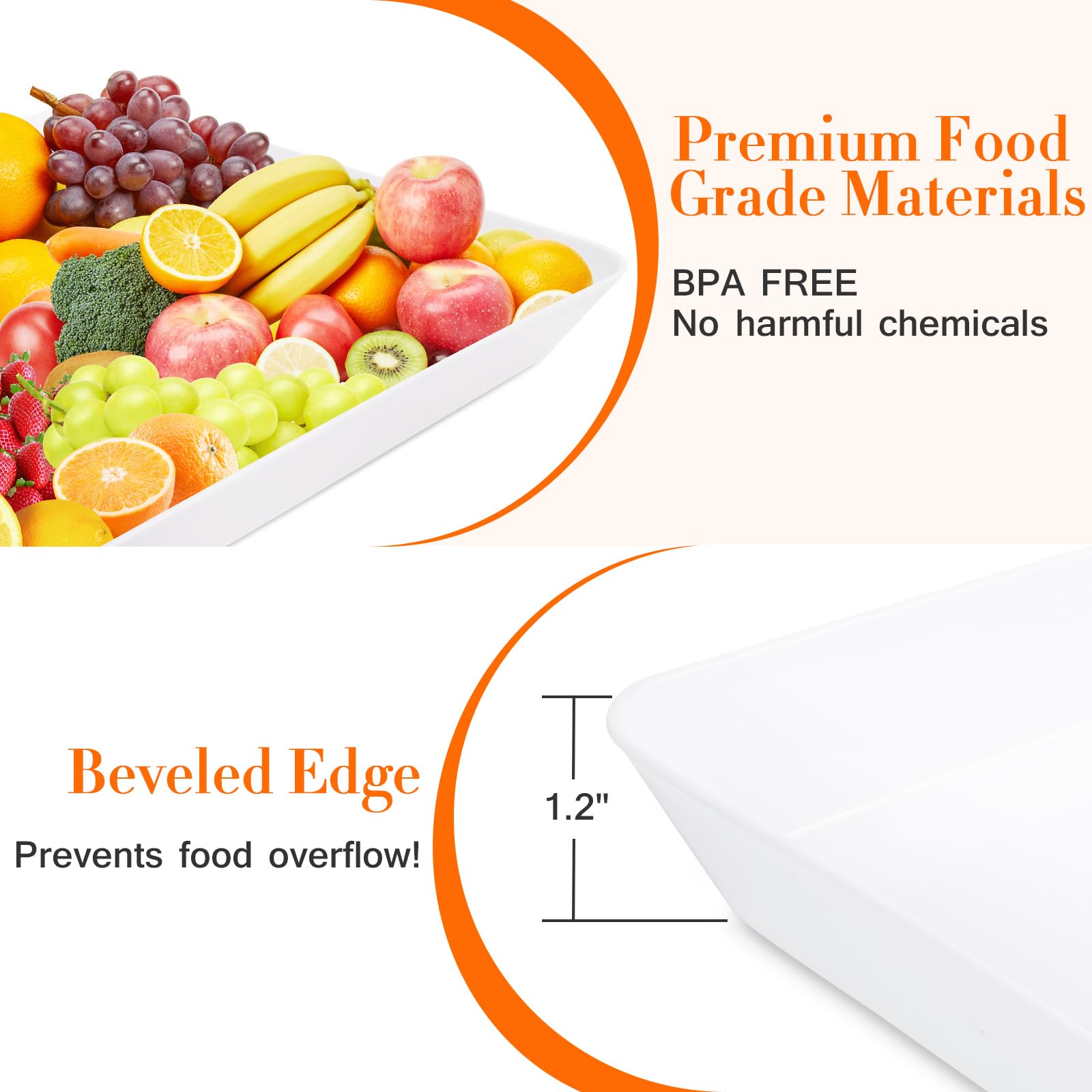 WOWBOX 4-Piece Plastic Serving Tray Set - Reusable Party Platters for Snacks, Fruits, Cookies & Desserts | Perfect for Kitchen Pantry Organization, Entertaining Guests & Home Parties | Durable Food Serving Trays for Indoor & Outdoor Use