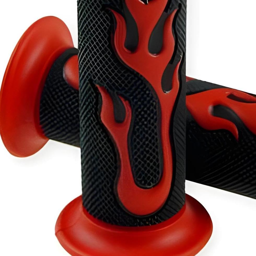 STR8 Flame Motorcycle Handlebar Grips - Red, Non-Slip Comfort Grip for Cruiser, Chopper & Dirt Bikes - Perfect for Long Rides & Off-Road Adventures