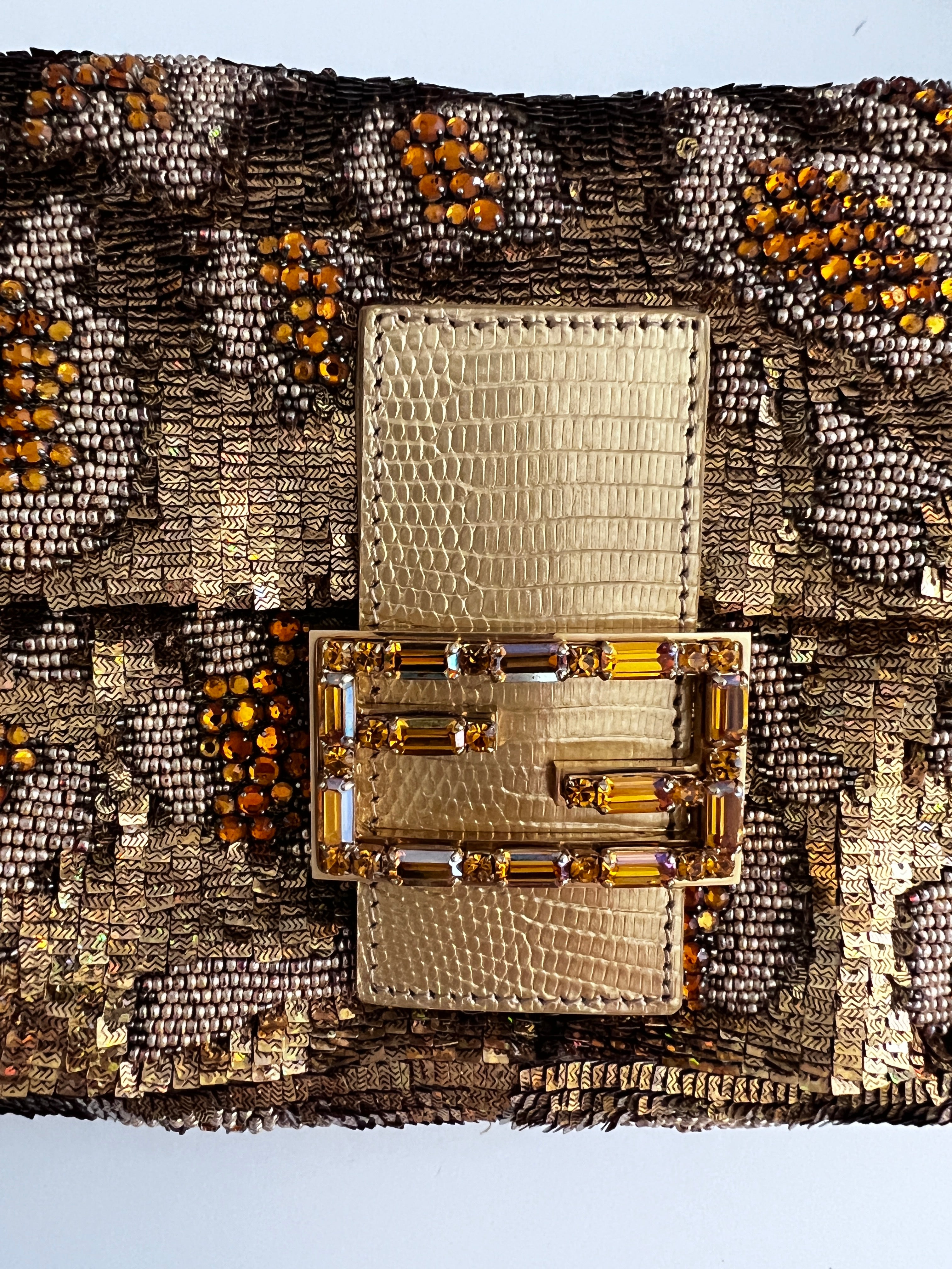 Fendi Gold Grape Sequin Baguette Bag - Luxury Designer Handbag for Women | Perfect for Parties, Weddings & Evening Events