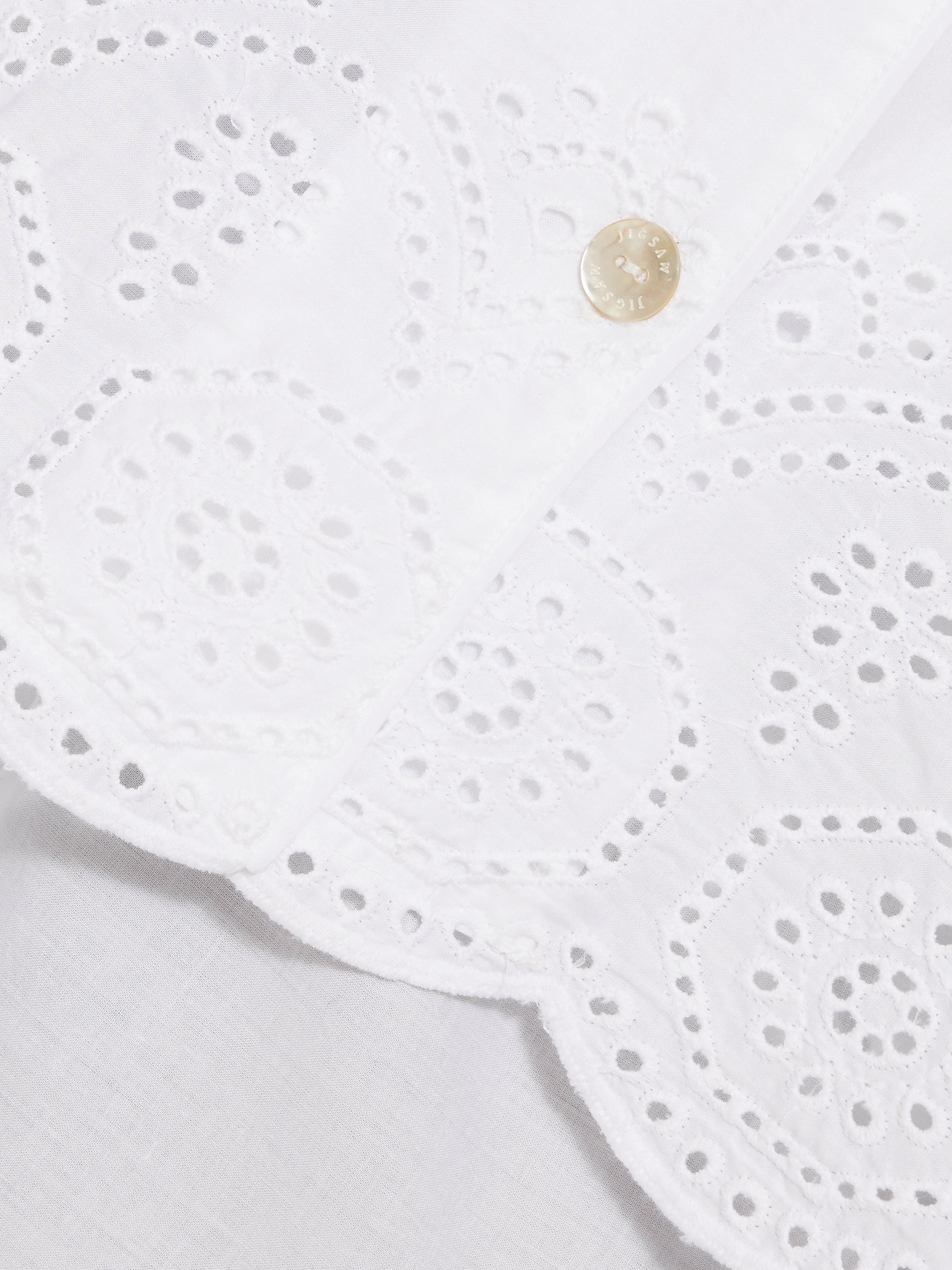 Broderie Anglaise Short Sleeve Cotton Pajama Top for Women - Breathable White Sleepwear for Summer Nights & Relaxing at Home