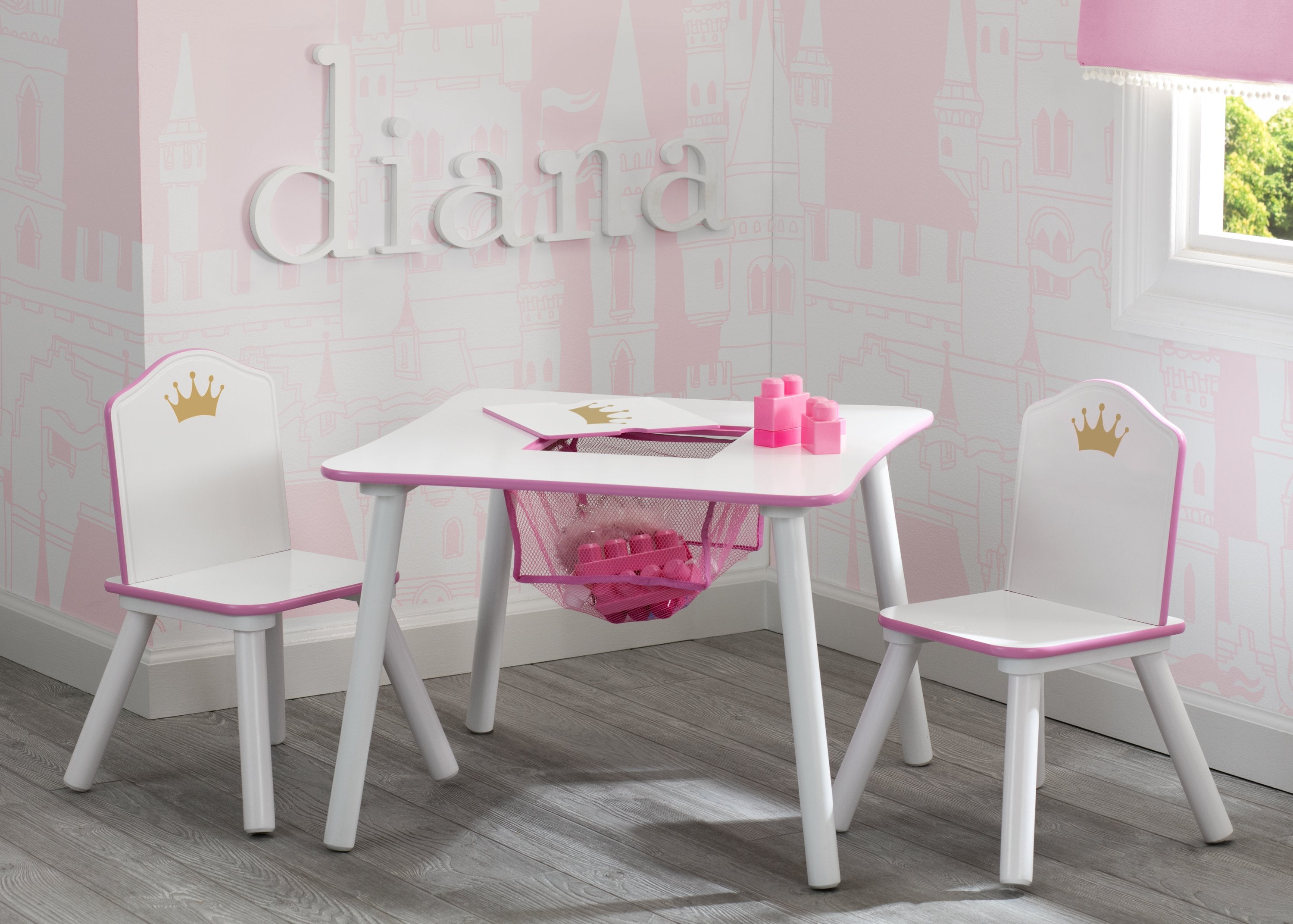 Princess Crown Kids Chair and Table Set - White & Pink - Perfect for Birthday Parties, Tea Time, and Playroom Decor