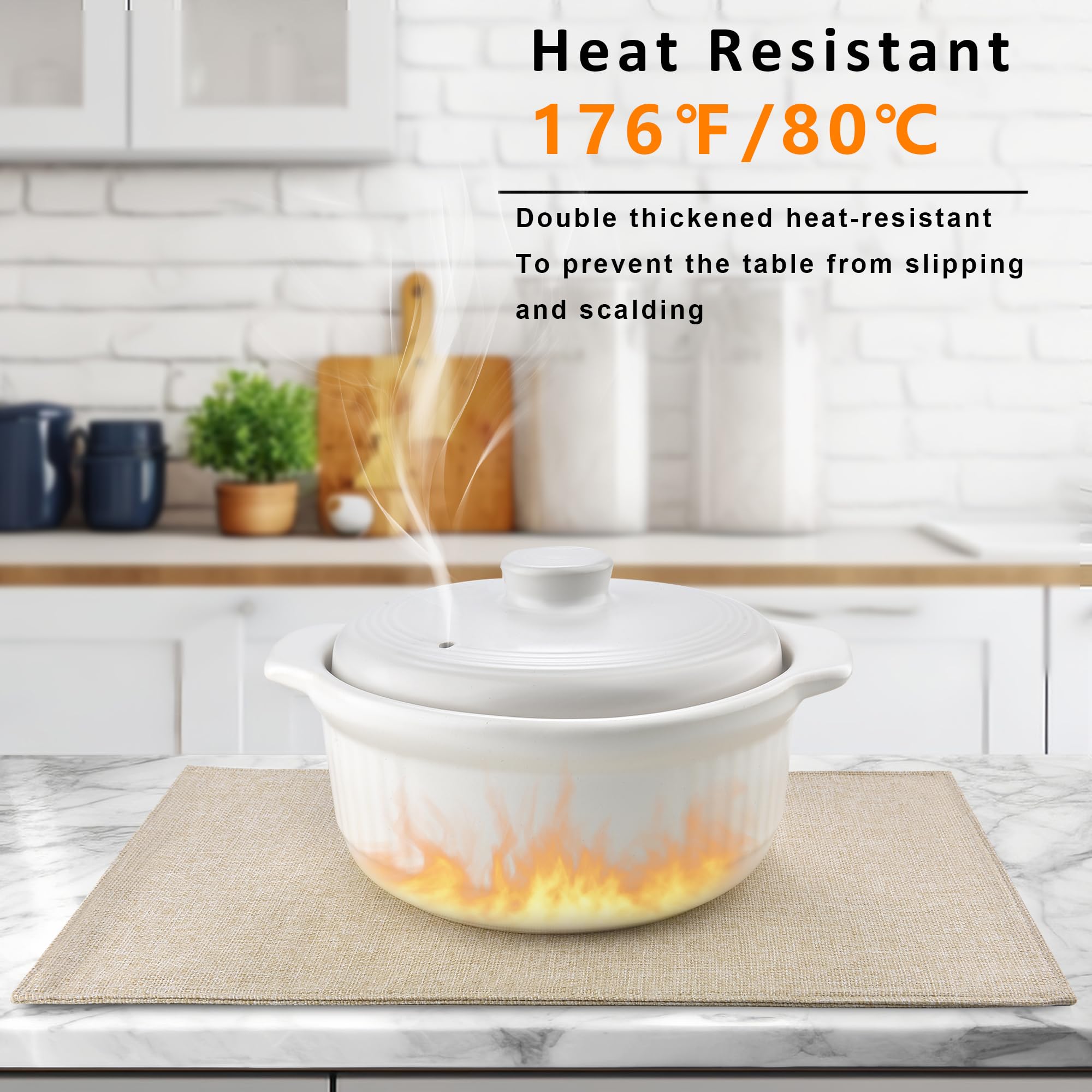 Premium Beige Linen-Style Placemats Set of 8 - Double Thickened, Machine Washable & Heat Resistant Table Mats - Non-Slip Fabric Place Settings for Dining Table, Kitchen, and Party Decor (Beige, 8-Pack)