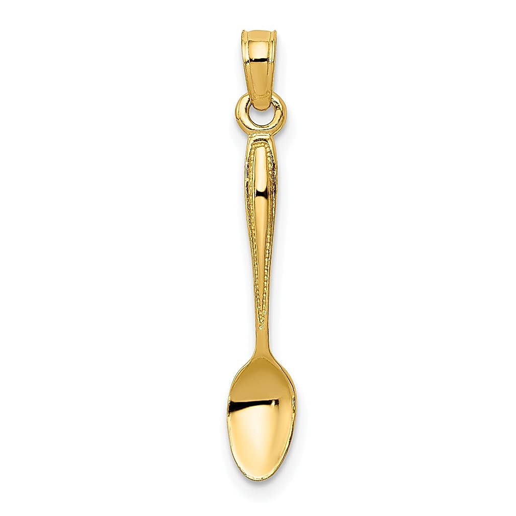 14K Yellow Gold 3D Spoon Pendant Necklace - Elegant Kitchen Jewelry for Women, Perfect Gift for Her - Ideal for Cooking Enthusiasts & Fashionable Everyday Wear