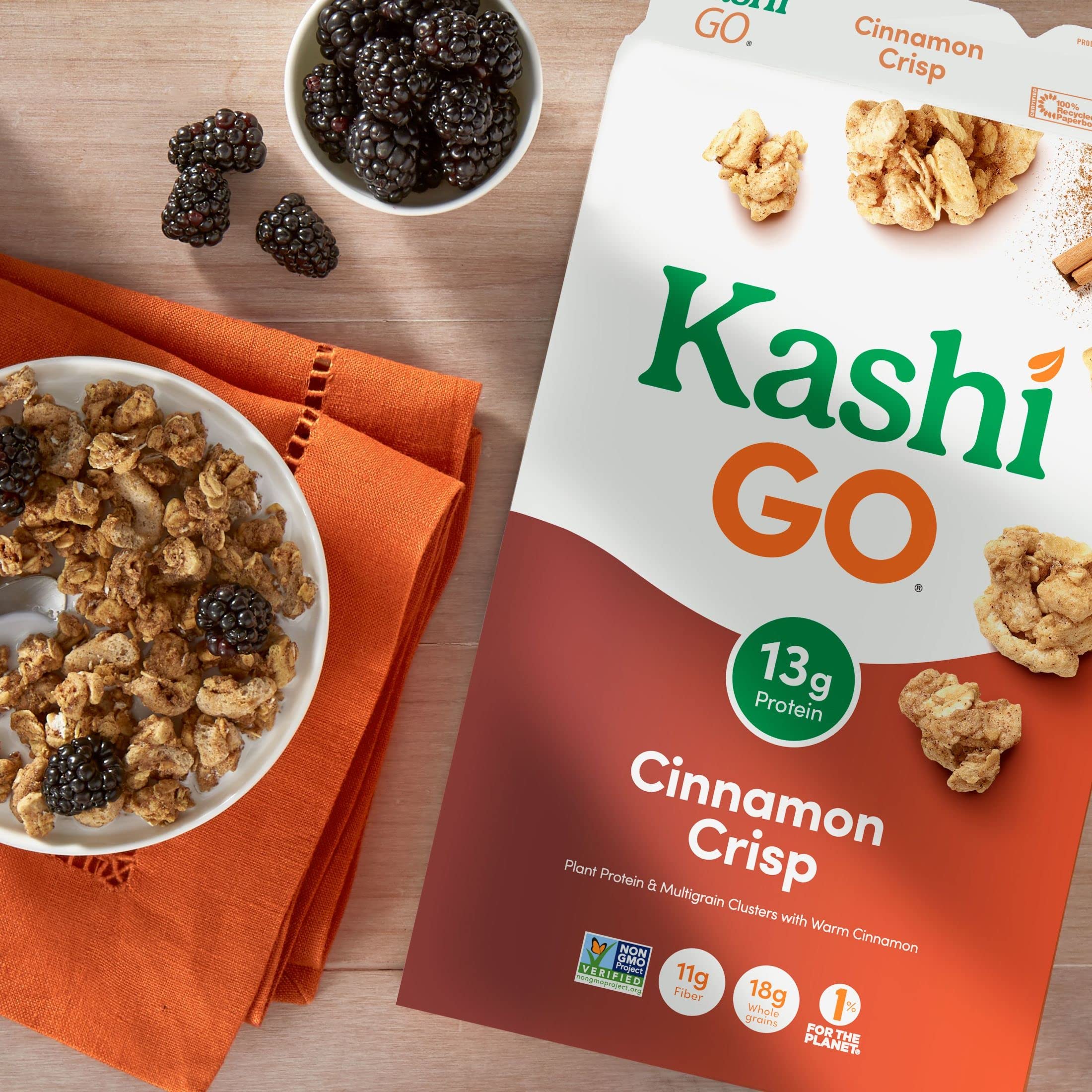 Kashi GO Cold Breakfast Cereal - Vegan Protein & Fiber Cereal, Cinnamon Crisp Flavor, 14oz Box | Healthy Morning Meal, Quick Vegan Breakfast, On-the-Go Snack for Active Lifestyles
