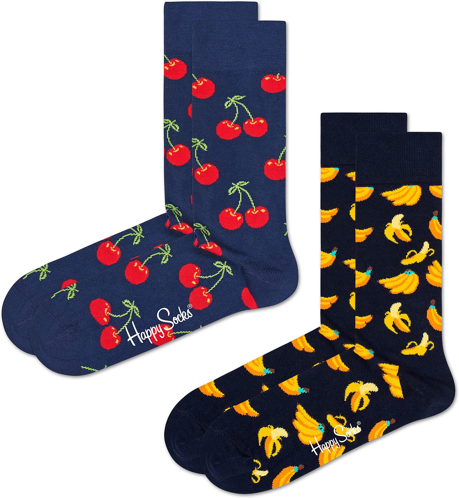 Happy Socks 2-Pack - Fun Fruit & Vegetable Print Crew Socks for Men & Women - Comfortable Cotton Casual Socks for Daily Wear, Gifts & Fashion Statement