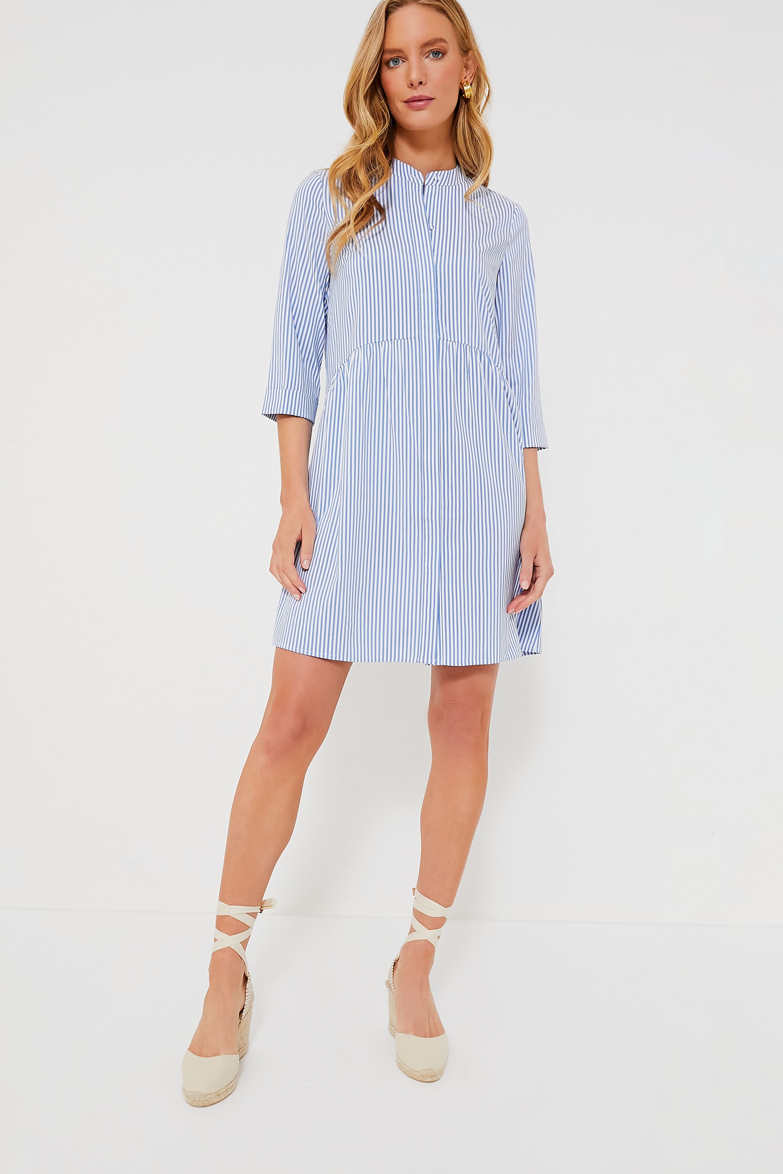Royal Blue Striped Shirt Dress for Women - Elegant Casual & Office Wear - Perfect for Work, Dates & Special Occasions