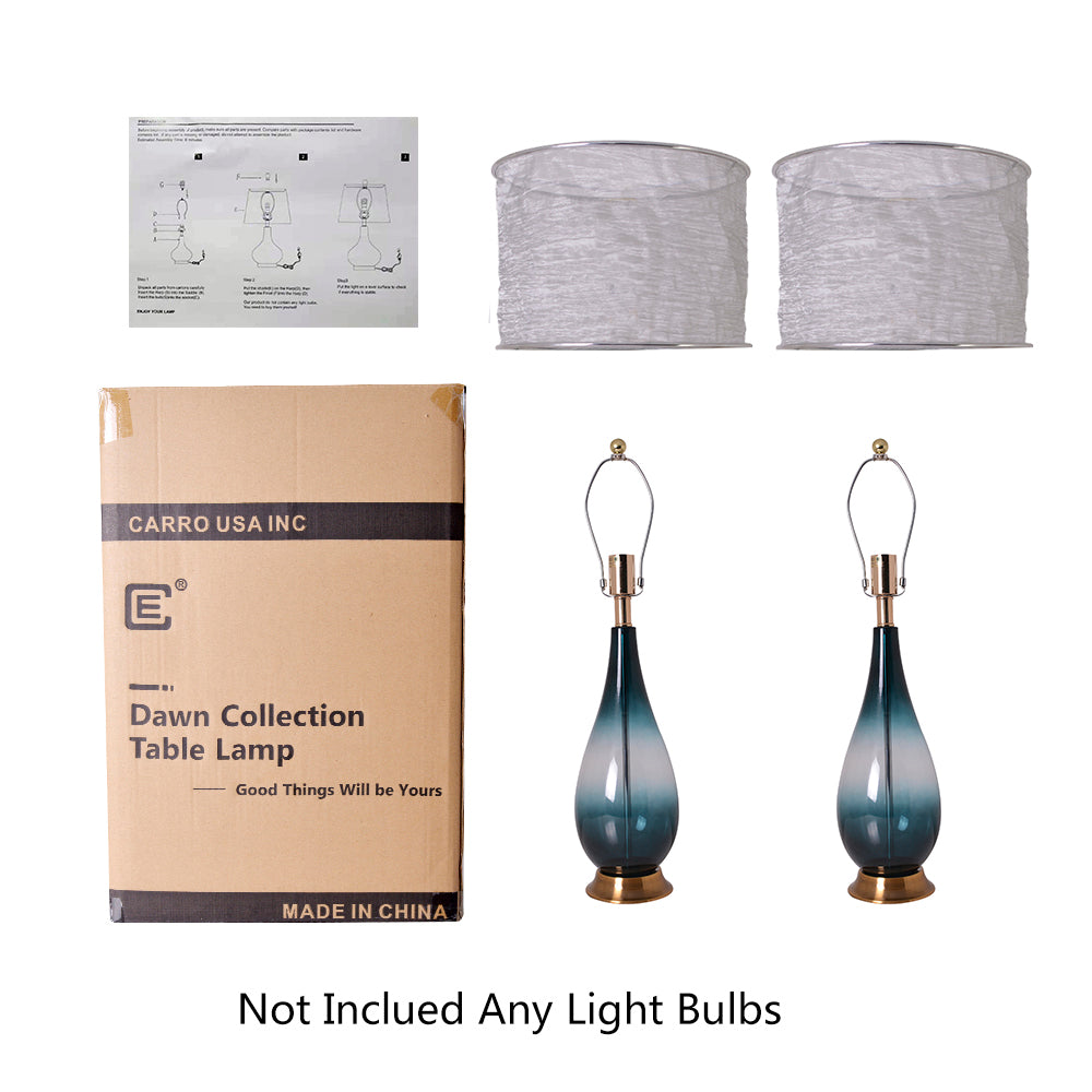 Tulip Big Translucent Silver Ombre Glass Table Lamp - Set of 2 Modern Bedside Lamps for Living Room, Bedroom & Office Decor