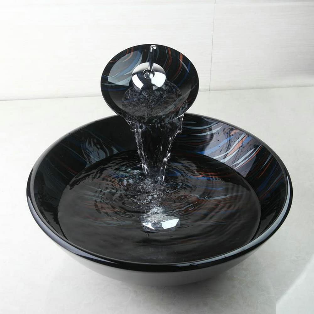 Black Sequin Glass Vessel Sink with Faucet and Pop-Up Drain - Modern Bathroom Vanity Sink Combo for Powder Rooms, Guest Baths & Luxury Home Decor