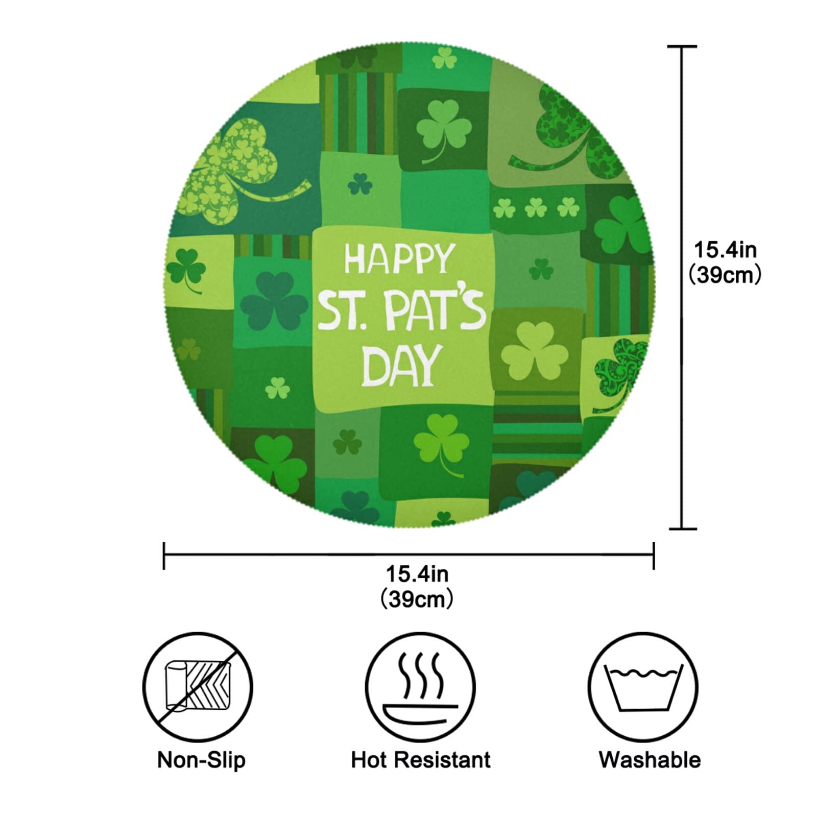 4 Pack St. Patrick's Day Shamrock Floral Clover Placemats - Heat-Resistant & Washable Kitchen Dining Table Mats for Irish Themed Parties, Home Decor, and Holiday Celebrations