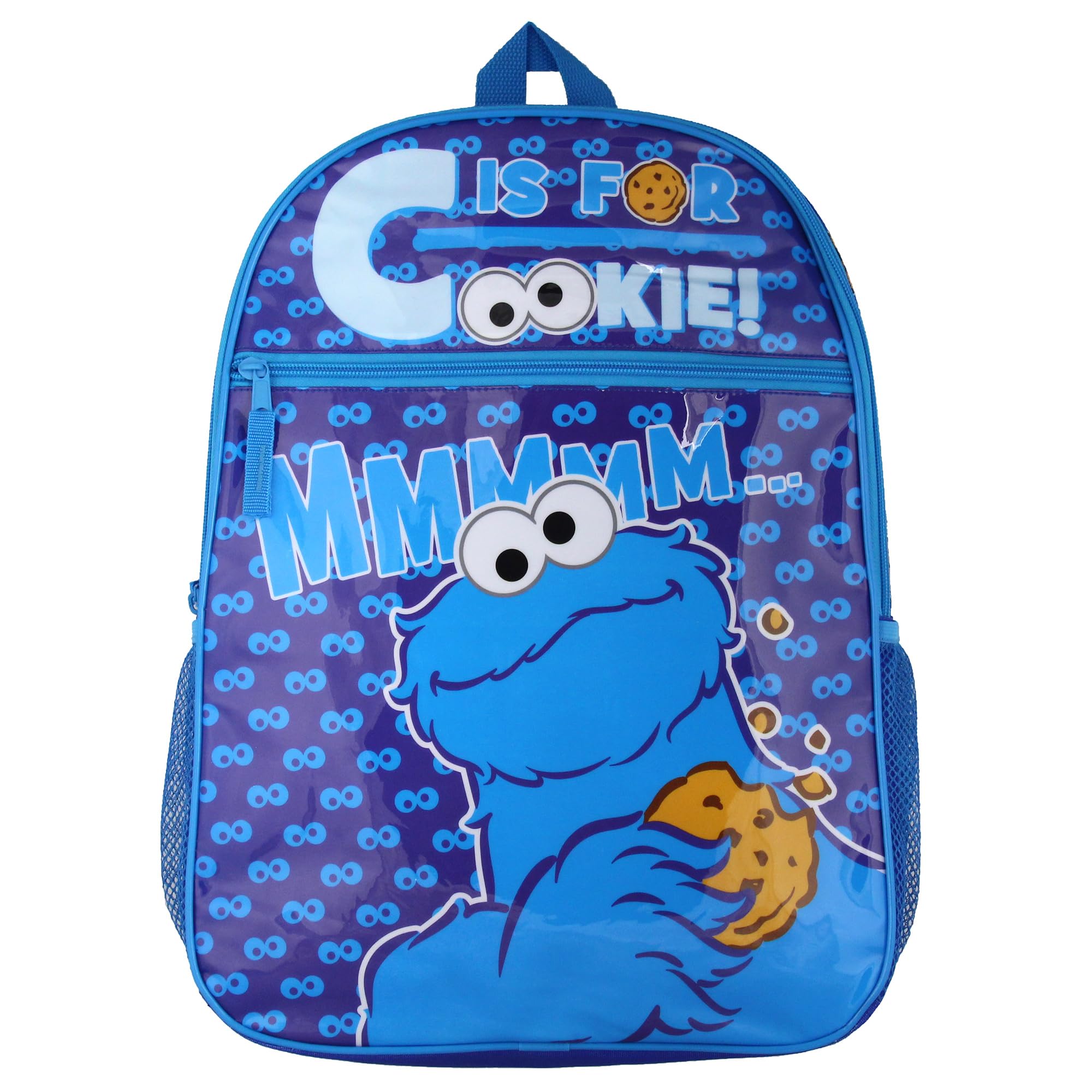 Sesame Street Cookie Monster C Is For Cookie Dual-Compartment Backpack for Kids - School, Travel & Daycare Use