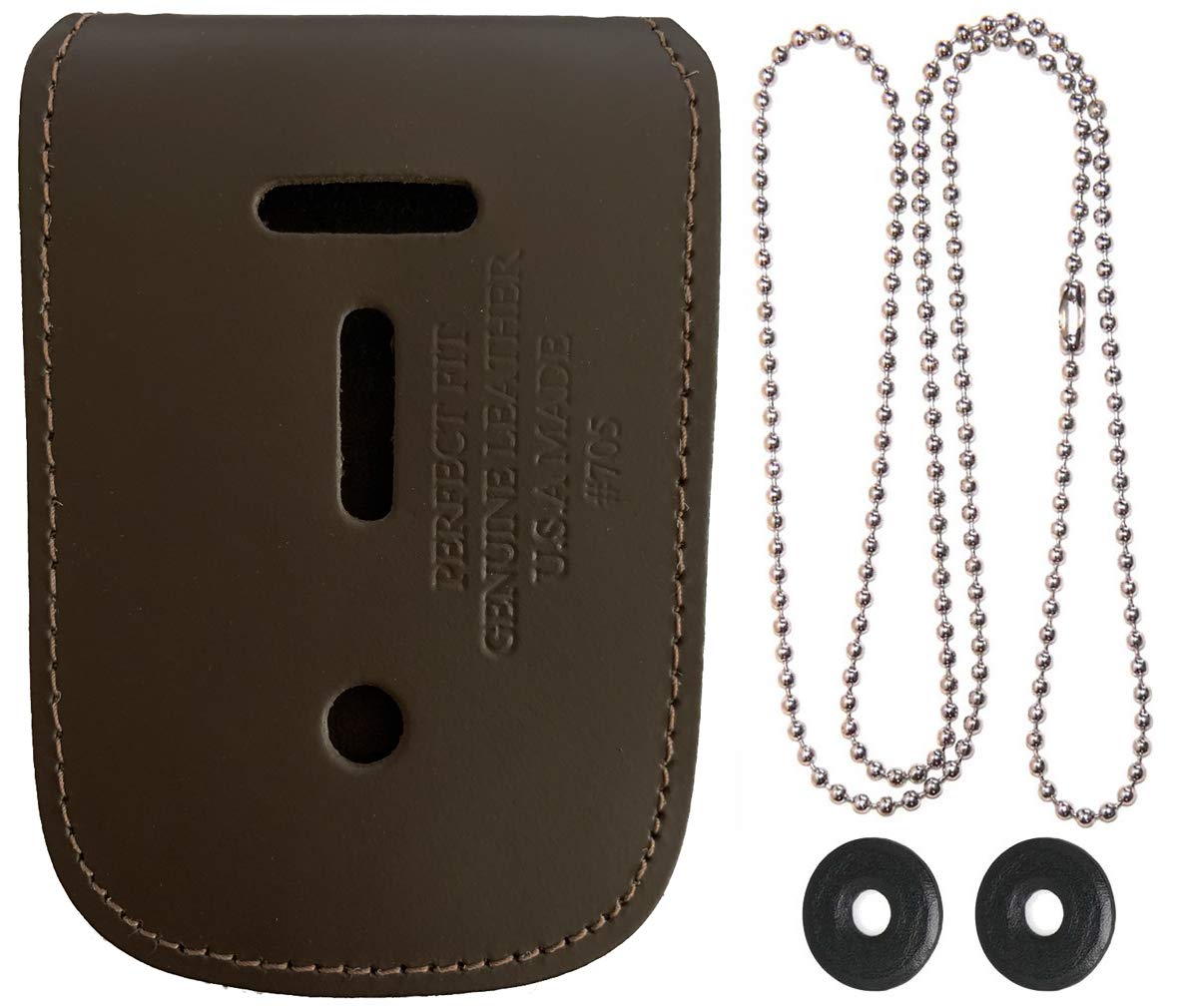 Universal Leather Neck Chain Badge & ID Holder - Dark Brown - Adjustable Lanyard for Work, School & Security - Perfect Fit USA - Office, Hospital & Event Use