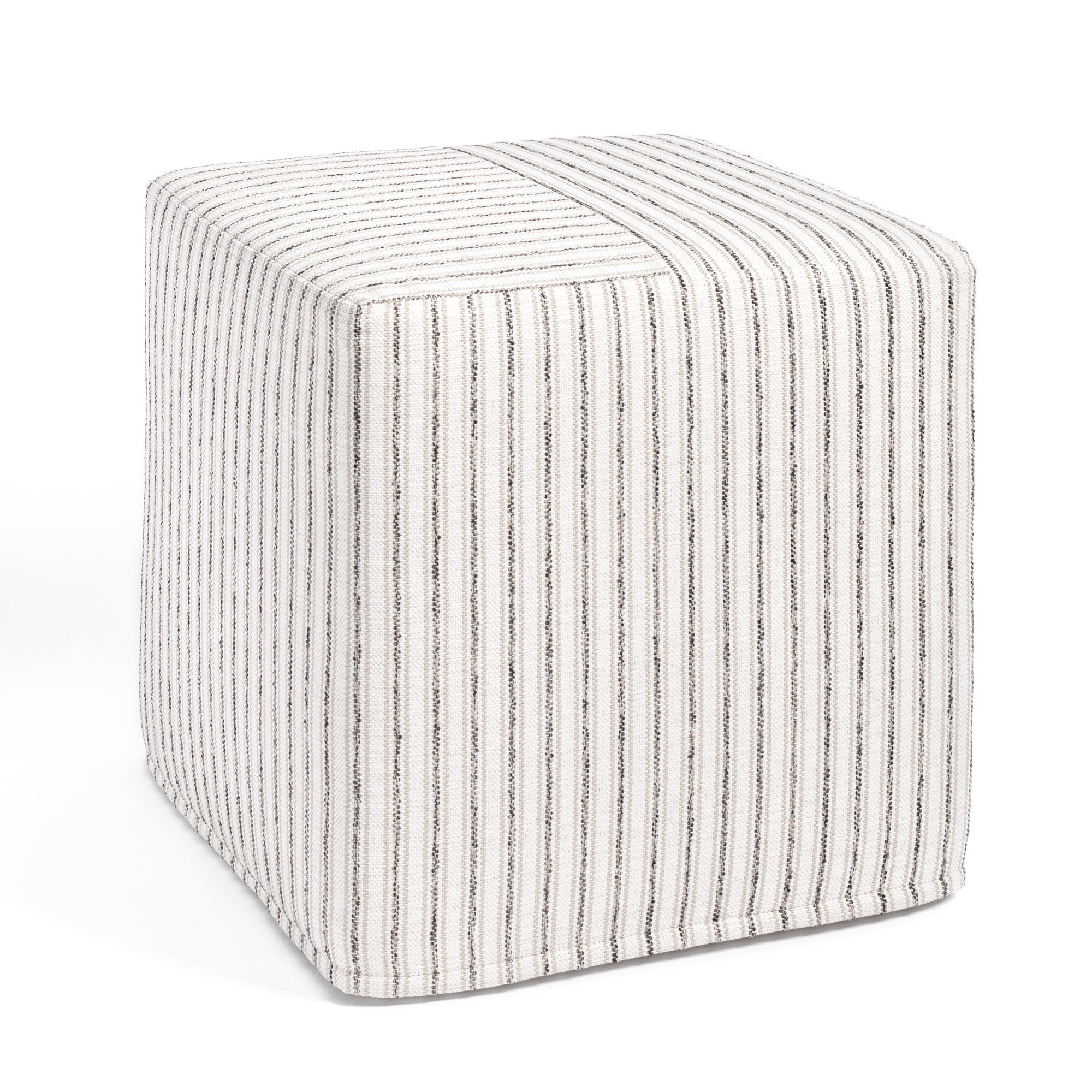 Rodin Stripe 16x16 Cube Ottoman - Natural Cotton Fabric Square Footrest Pouf for Living Room, Bedroom, and Nursery - Perfect for Extra Seating and Stylish Home Decor