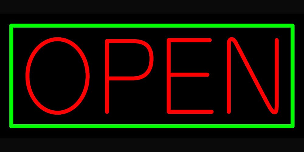 6x15 Inches Green Border with Red Open LED Neon Sign - Black Square Cut Acrylic Backing with Dimmer - Bright Premium Indoor LED Neon Light for Storefront, Bar, Cafe & Home Decor