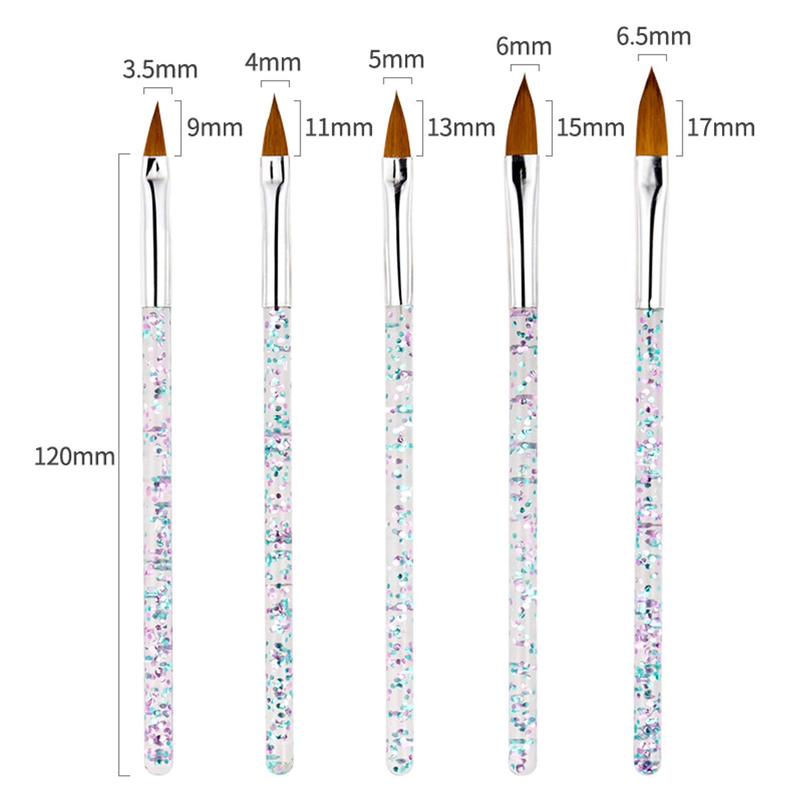 Professional 5-Piece Nail Art Brush Set - Crystal Handle Acrylic UV Gel Liner, Stripe & Flower Painting Carving Drawing Pens for Salon & DIY Manicure - Perfect for Nail Design, Ombre, French Tips & 3D Art