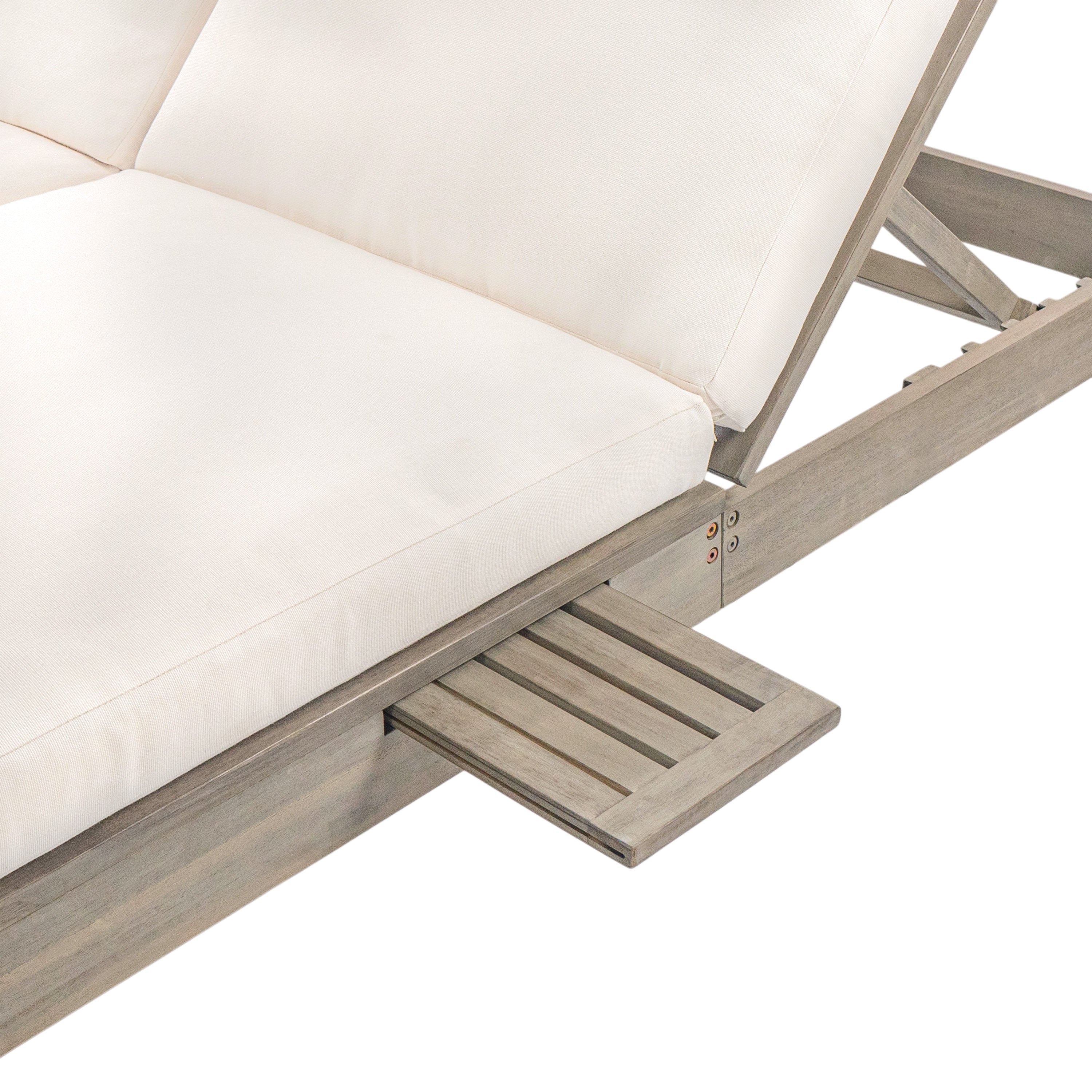 5-Position Adjustable Backrest Outdoor Chaise Lounge Daybed with Cushion & Folding Side Trays - Patio Poolside Garden Furniture for 2 People - Perfect for Sunbathing, Relaxing by the Pool or Backyard Lounging